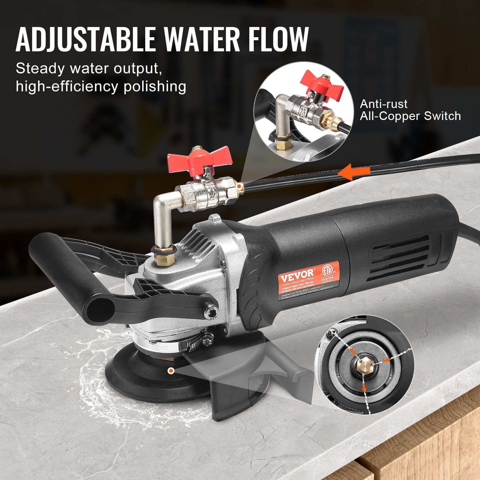 Wet Stone Polisher 4-Inch Electric Granite Polisher with 6 Speed & 7 Pads