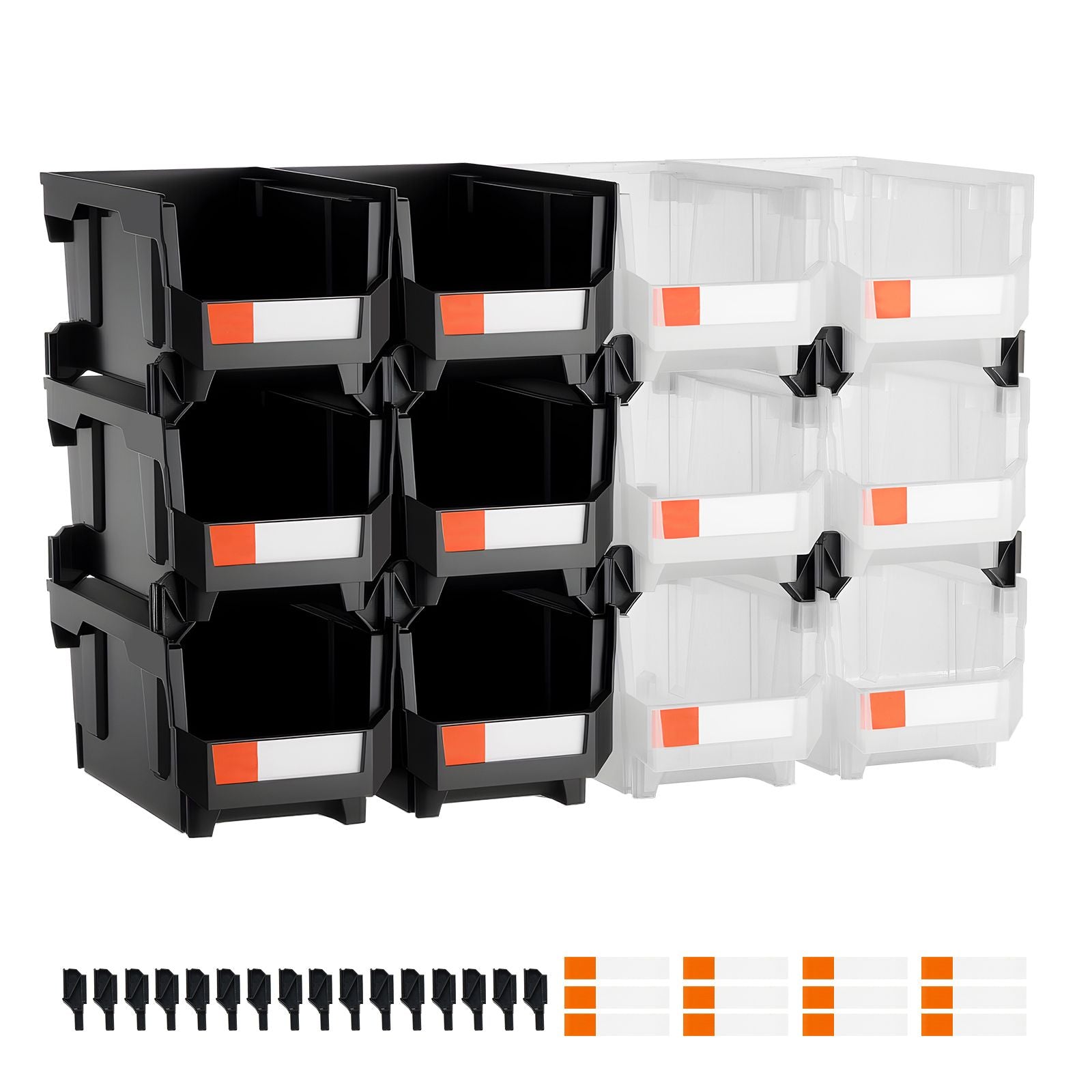 12 Pack Stackable Storage Bins Plastic Organizer Containers Black Clear