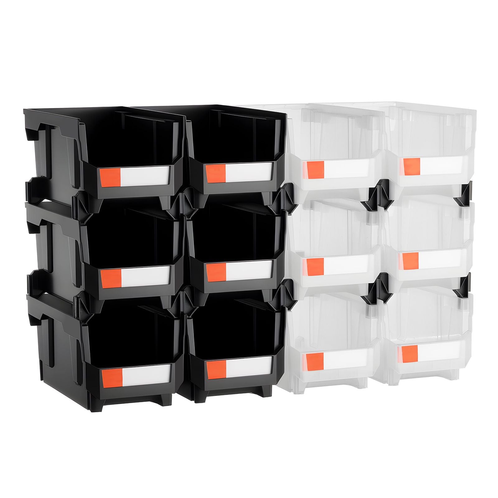 12 Pack Stackable Storage Bins Plastic Organizer Containers Black Clear
