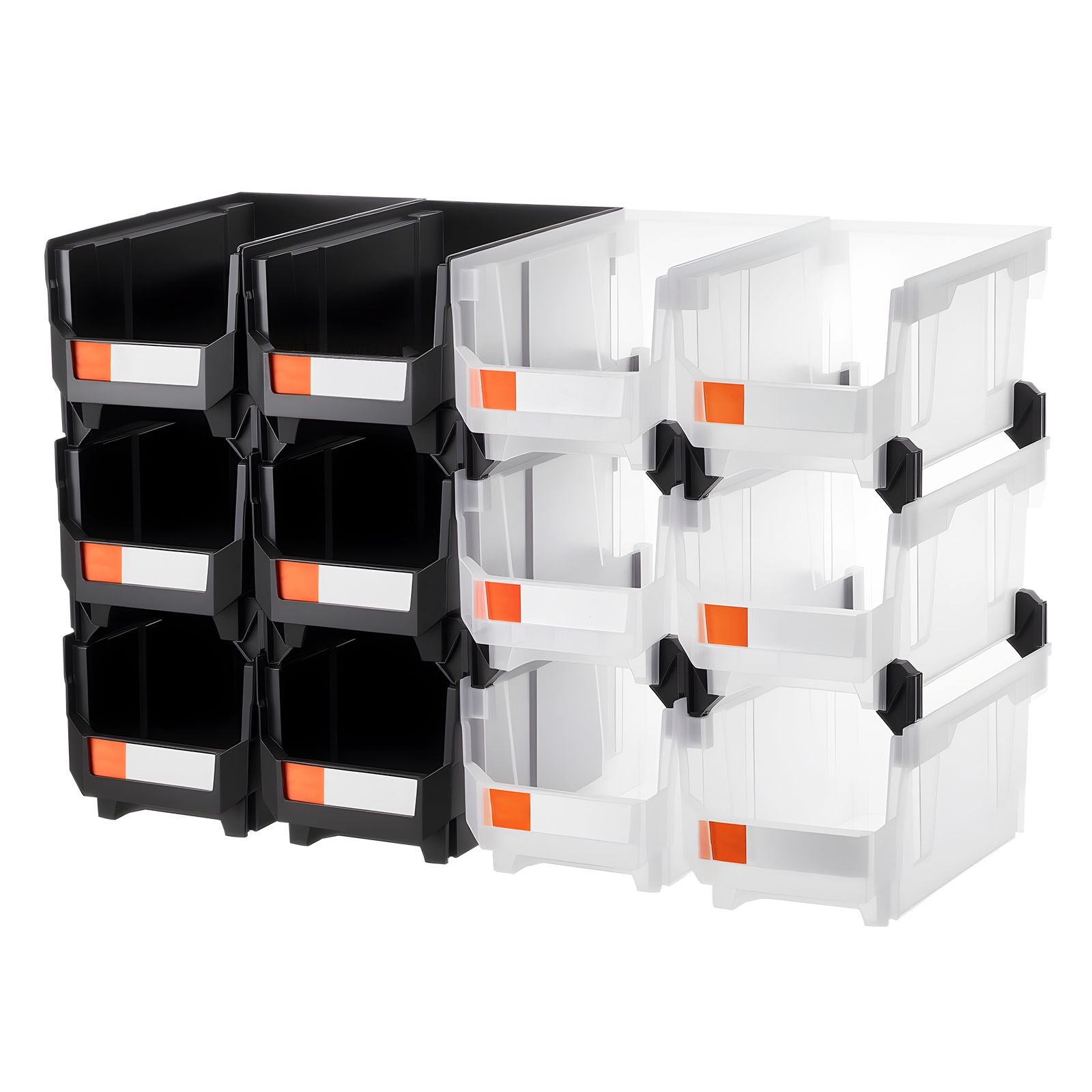 12 Pack Stackable Storage Bins Plastic Organizer Containers Black Clear