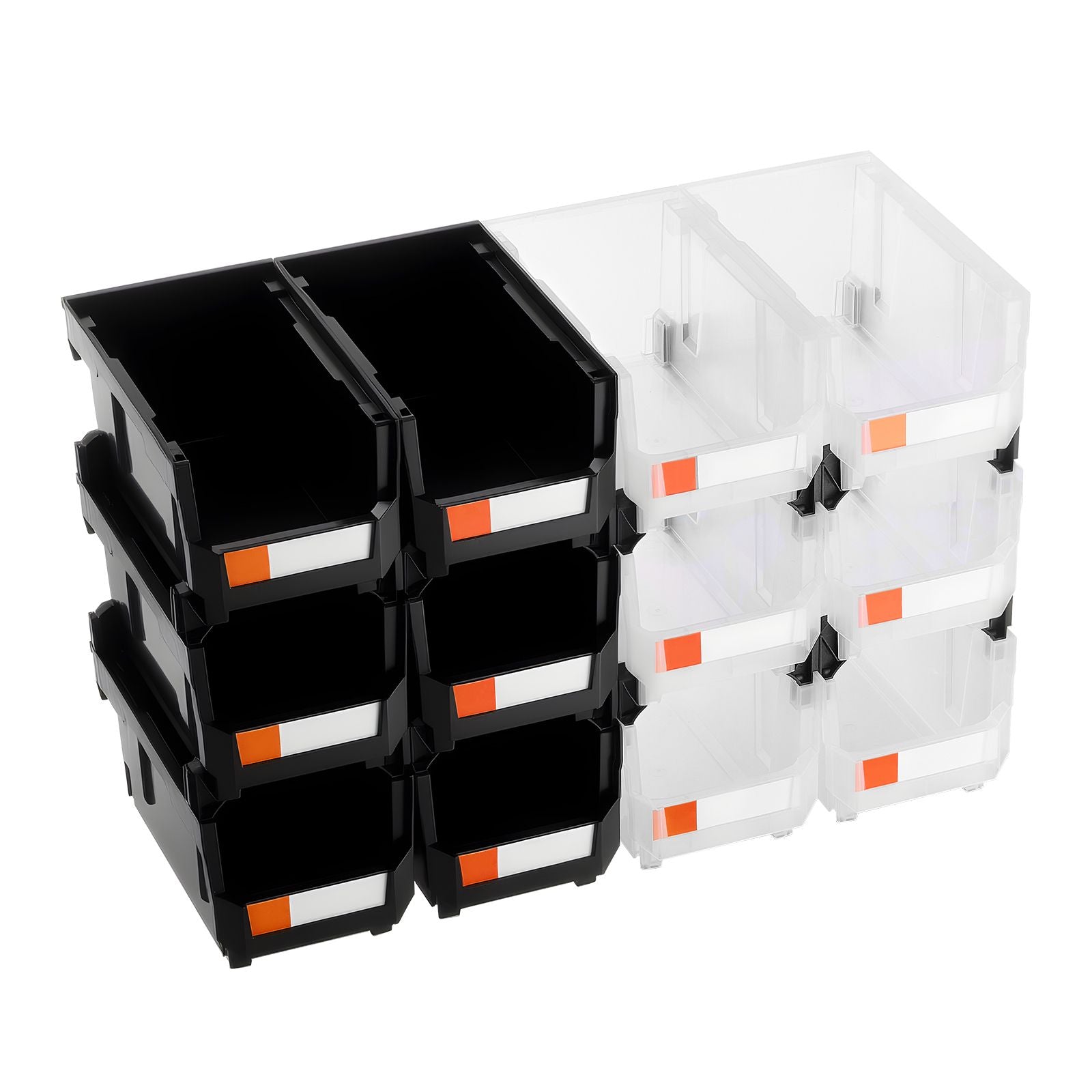 12 Pack Stackable Storage Bins Plastic Organizer Containers Black Clear