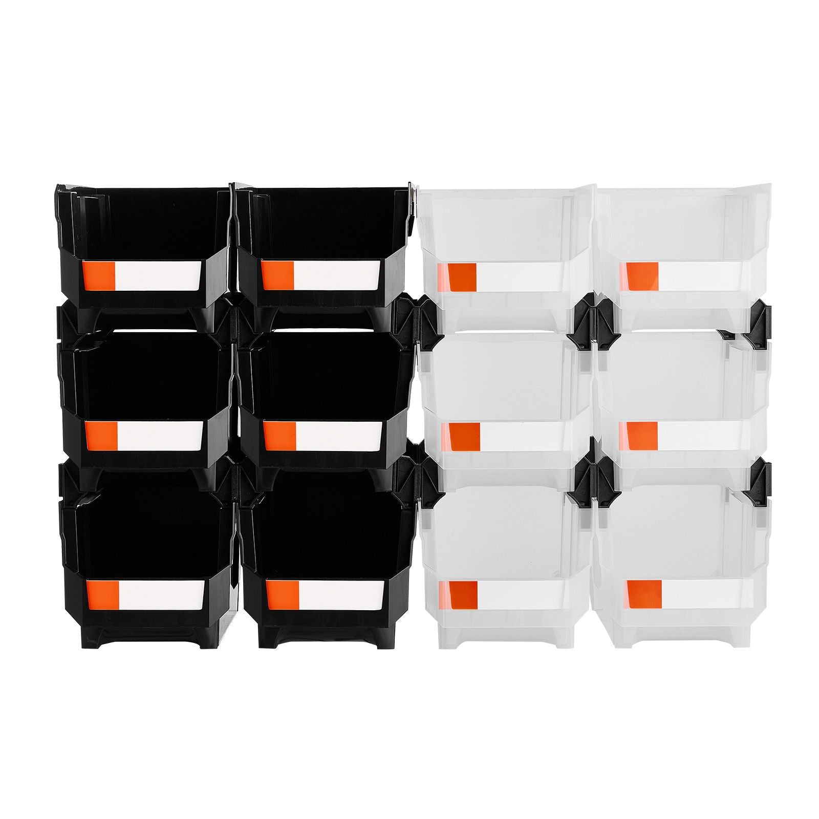 12 Pack Stackable Storage Bins Plastic Organizer Containers Black Clear