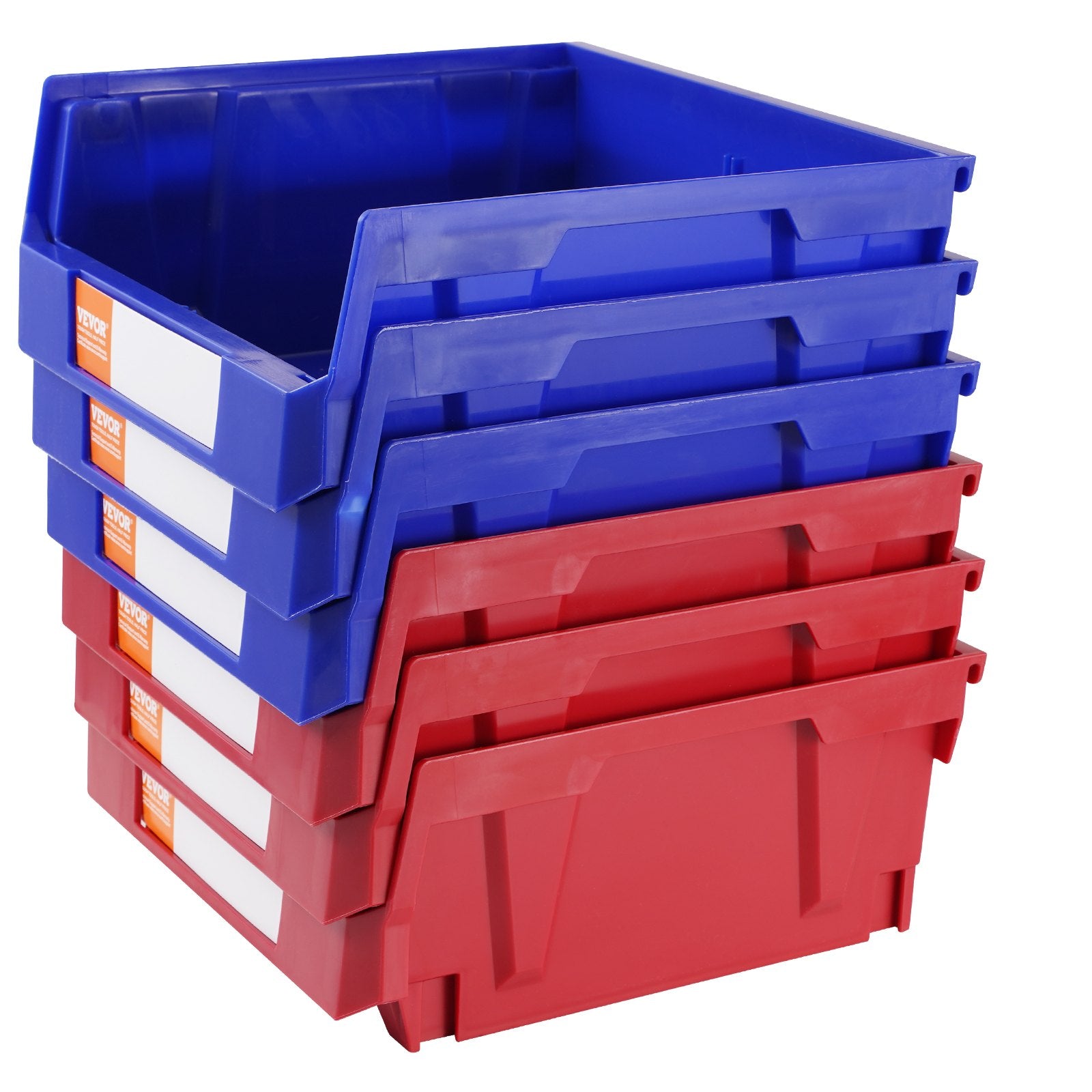 Plastic Storage Bin, (276 mm x 279 mm x 128 mm), Hanging Stackable Storage Organizer Bin, Blue/Red, 6-Pack, Heavy Duty Stacking Containers for Closet, Kitchen, Office, or Pantry Organization