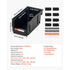 8 Pack Black Stackable Plastic Storage Bins 27.6x14x13cm Organiser Boxes