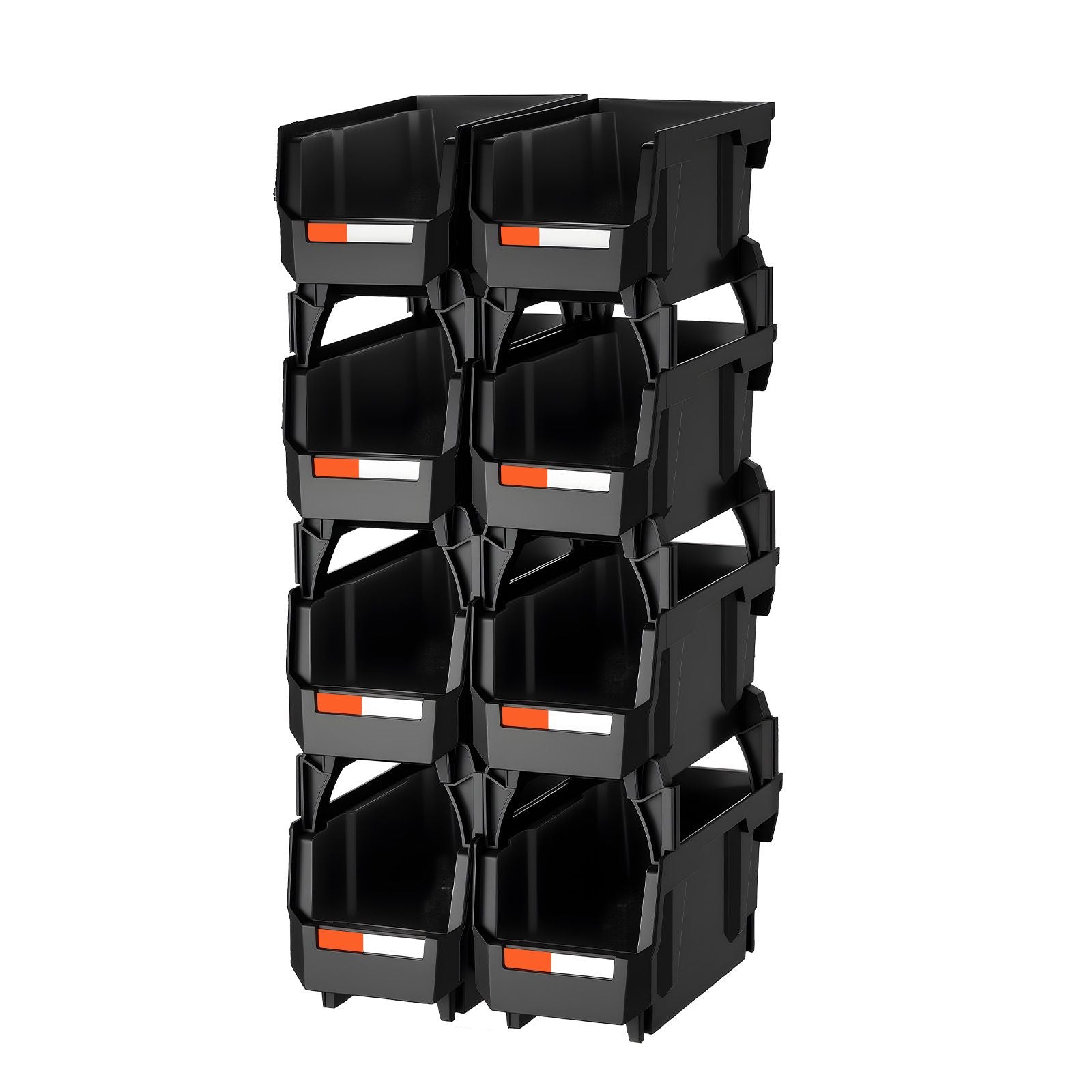 8 Pack Black Stackable Plastic Storage Bins 27.6x14x13cm Organiser Boxes