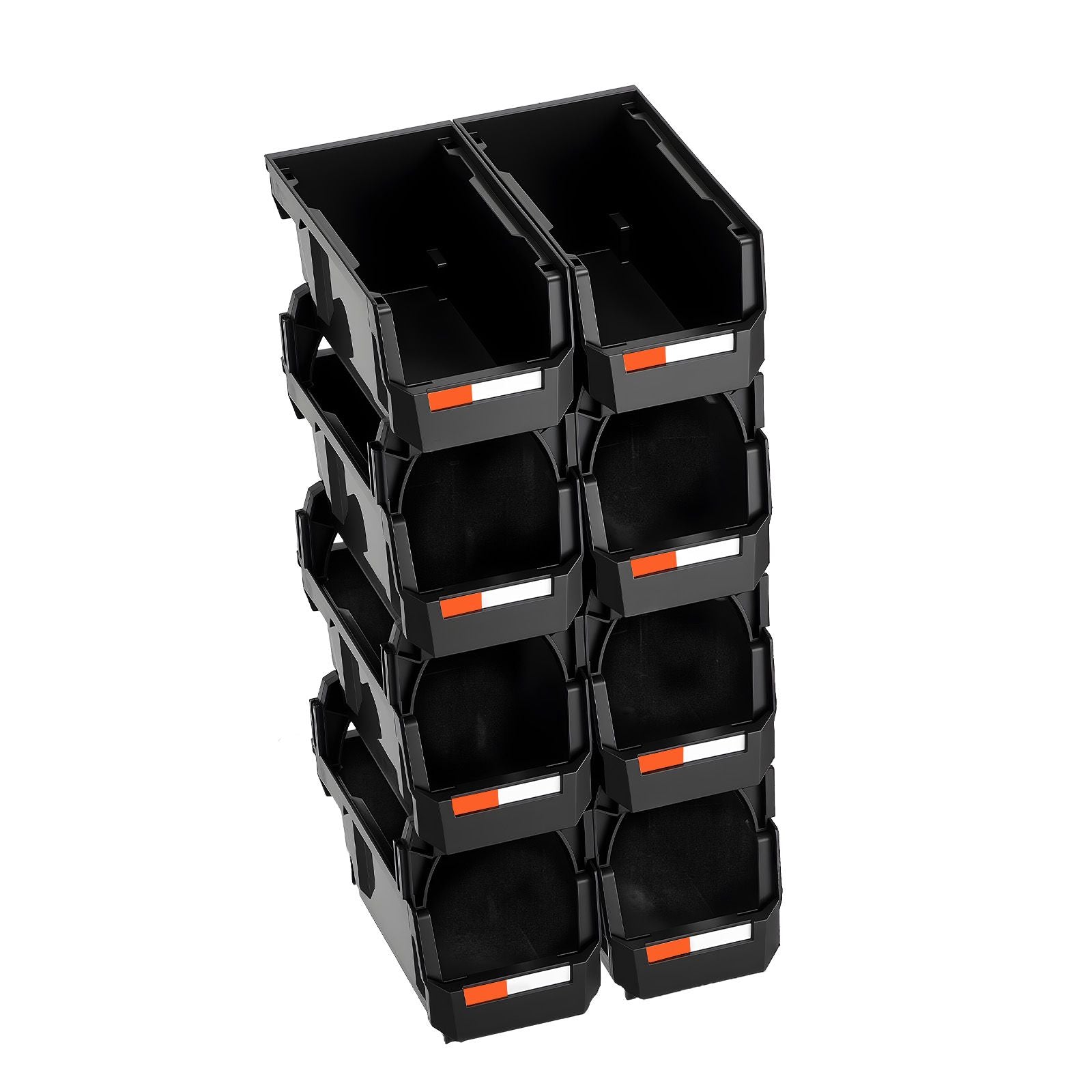 8 Pack Black Stackable Plastic Storage Bins 27.6x14x13cm Organiser Boxes