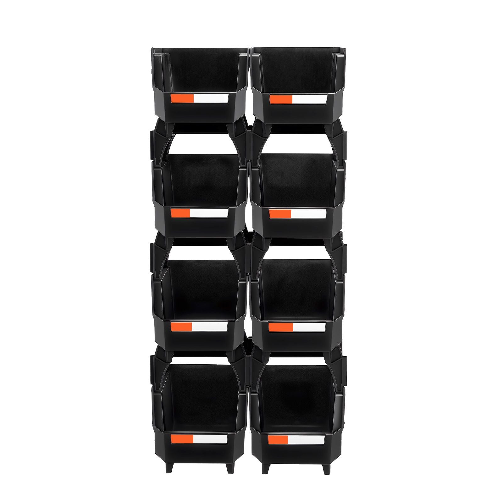 8 Pack Black Stackable Plastic Storage Bins 27.6x14x13cm Organiser Boxes