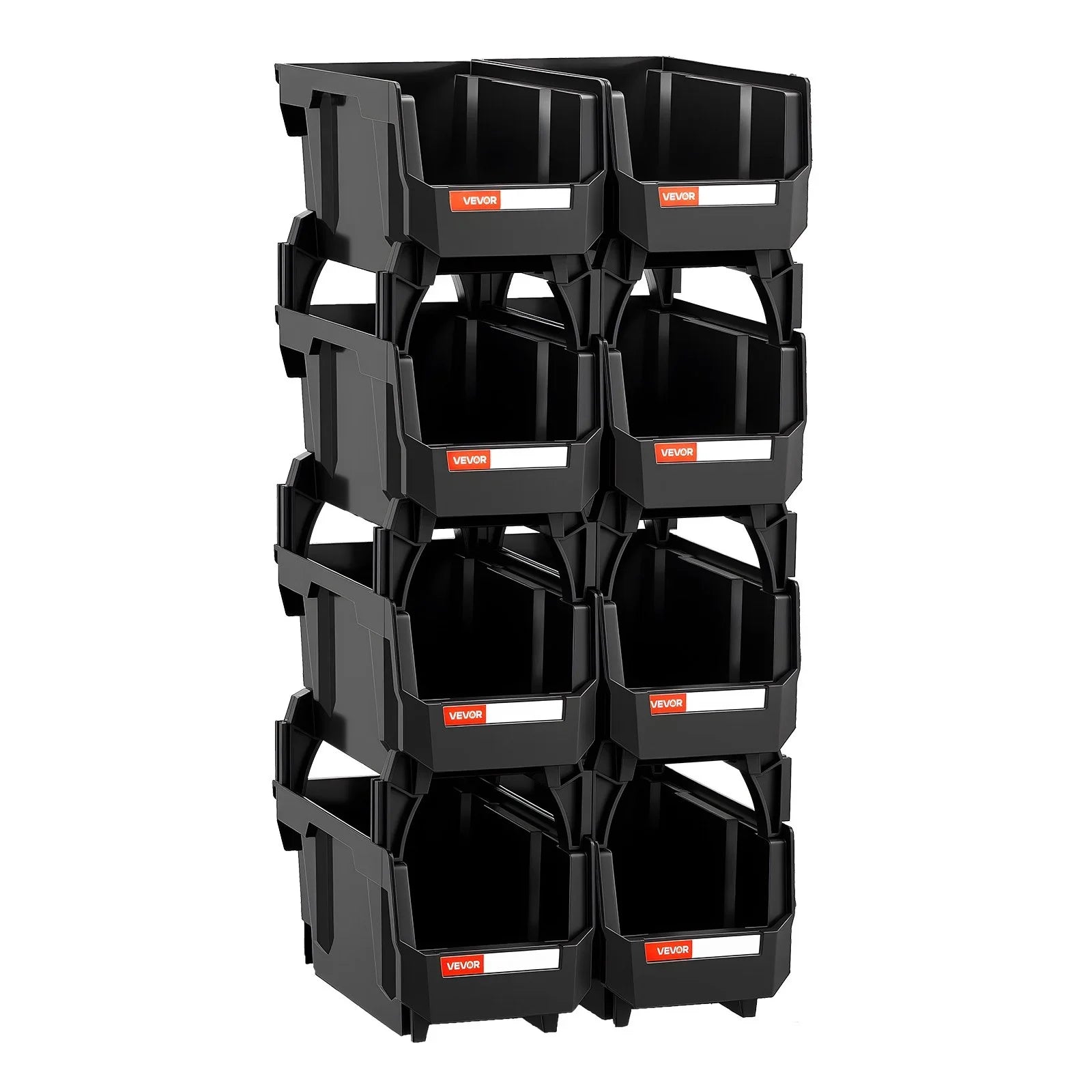 Plastic Stackable Storage Bins, 27.6 x 14 x 13 cm (8 Pack), Plastic Containers for Organizing and Storage Bins for Closet, Garage, Small Parts, Office Supplies and Other Accessories, Black