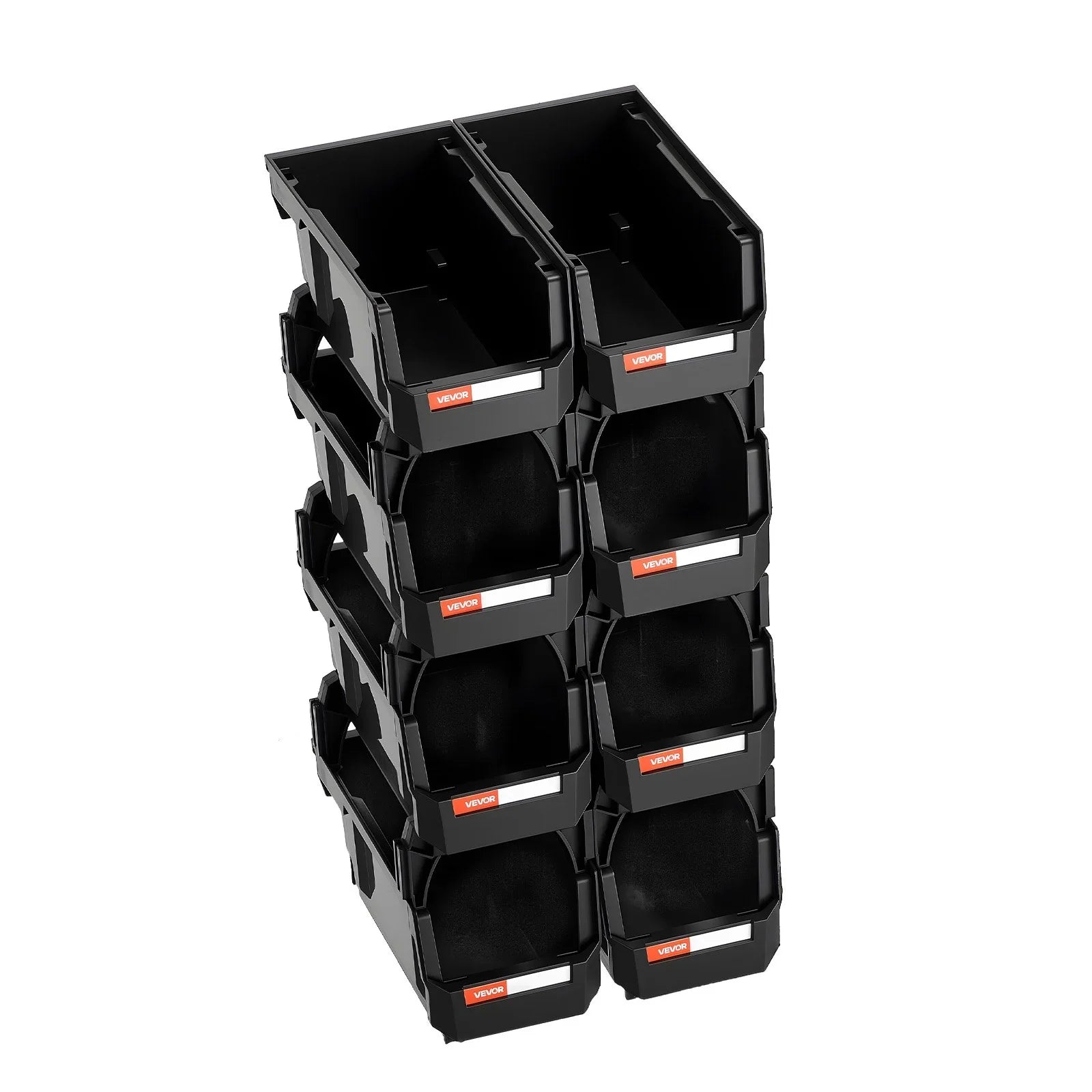 Plastic Stackable Storage Bins, 27.6 x 14 x 13 cm (8 Pack), Plastic Containers for Organizing and Storage Bins for Closet, Garage, Small Parts, Office Supplies and Other Accessories, Black