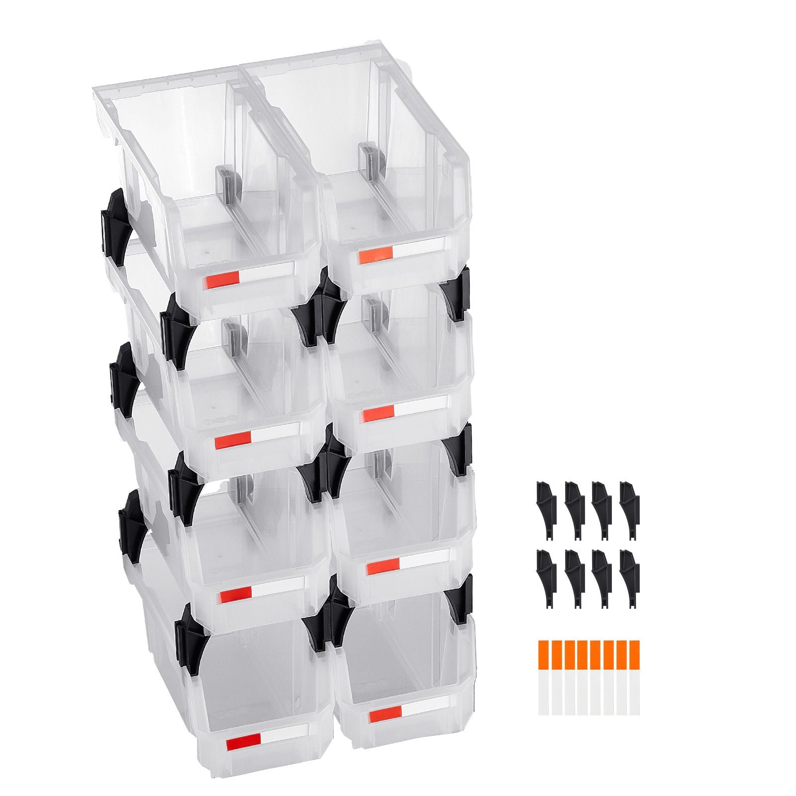 8 Pack Stackable Plastic Storage Bins 27.6x14x13cm Clear Organiser Boxes