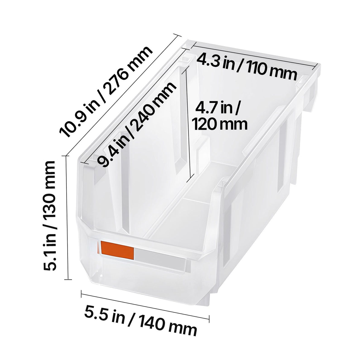 8 Pack Stackable Plastic Storage Bins 27.6x14x13cm Clear Organiser Boxes