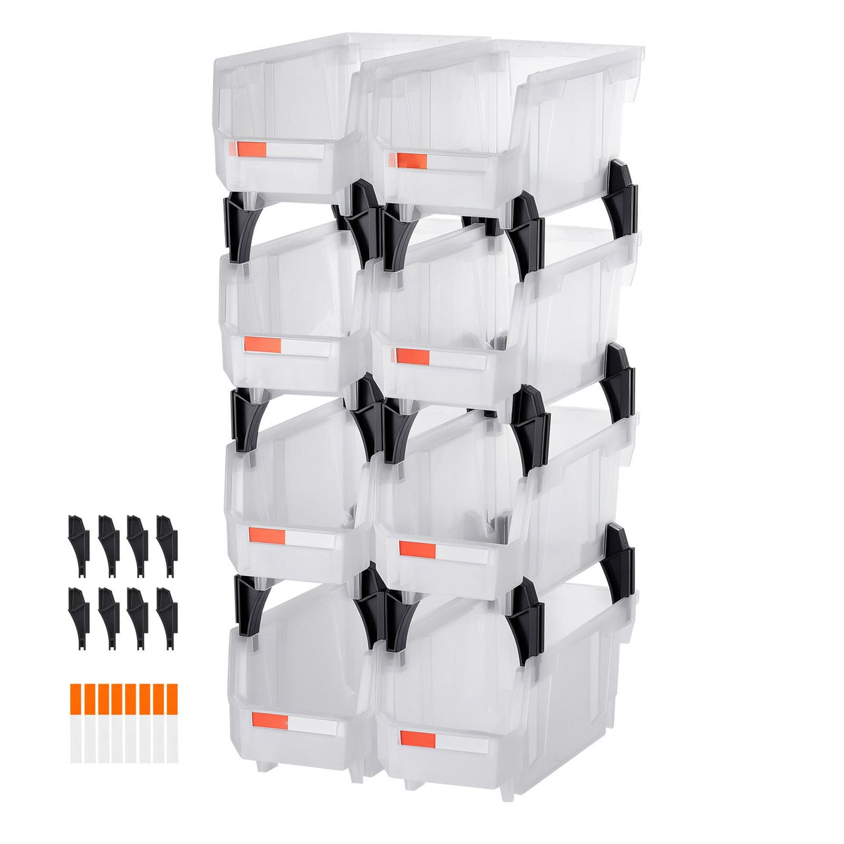 8 Pack Stackable Plastic Storage Bins 27.6x14x13cm Clear Organiser Boxes