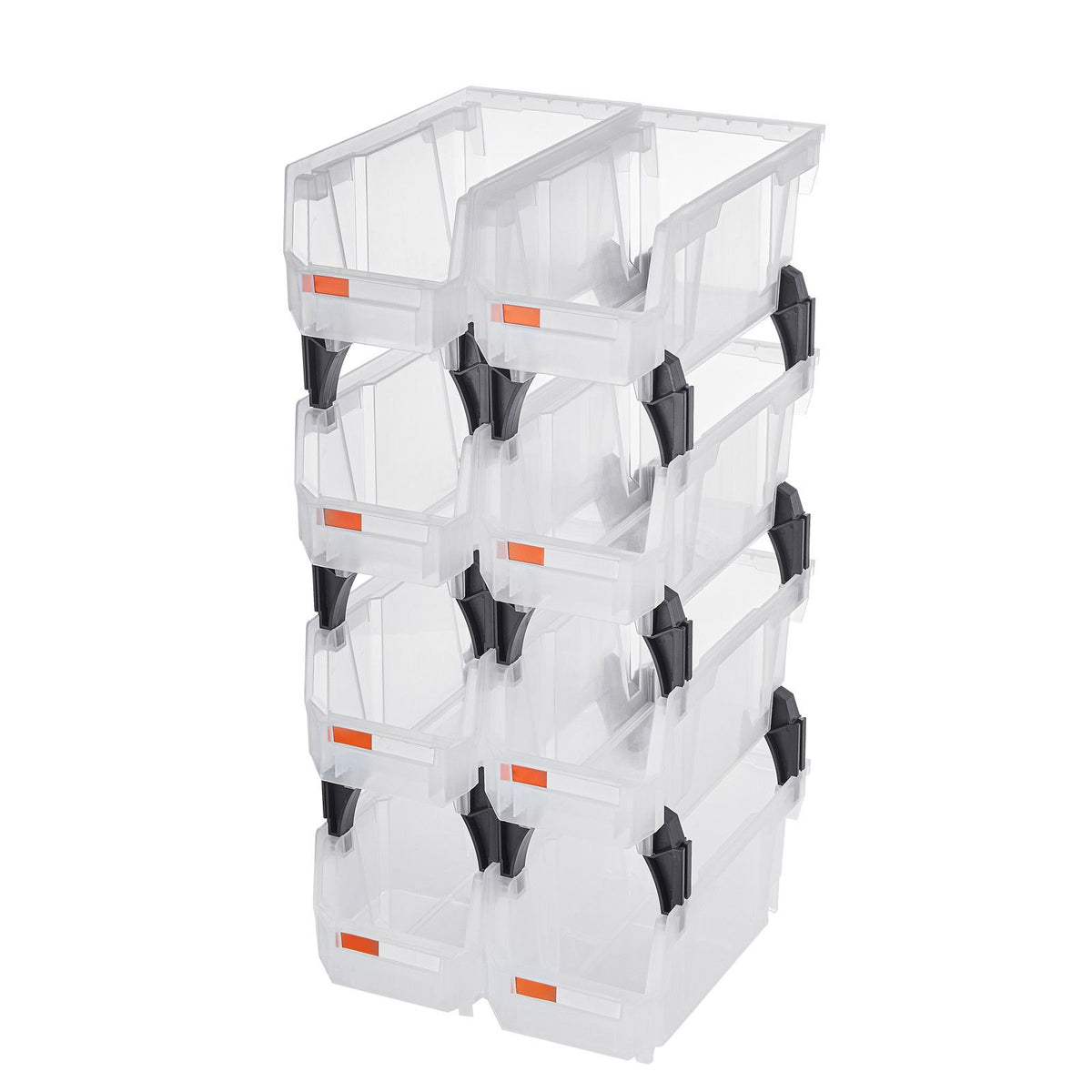 8 Pack Stackable Plastic Storage Bins 27.6x14x13cm Clear Organiser Boxes