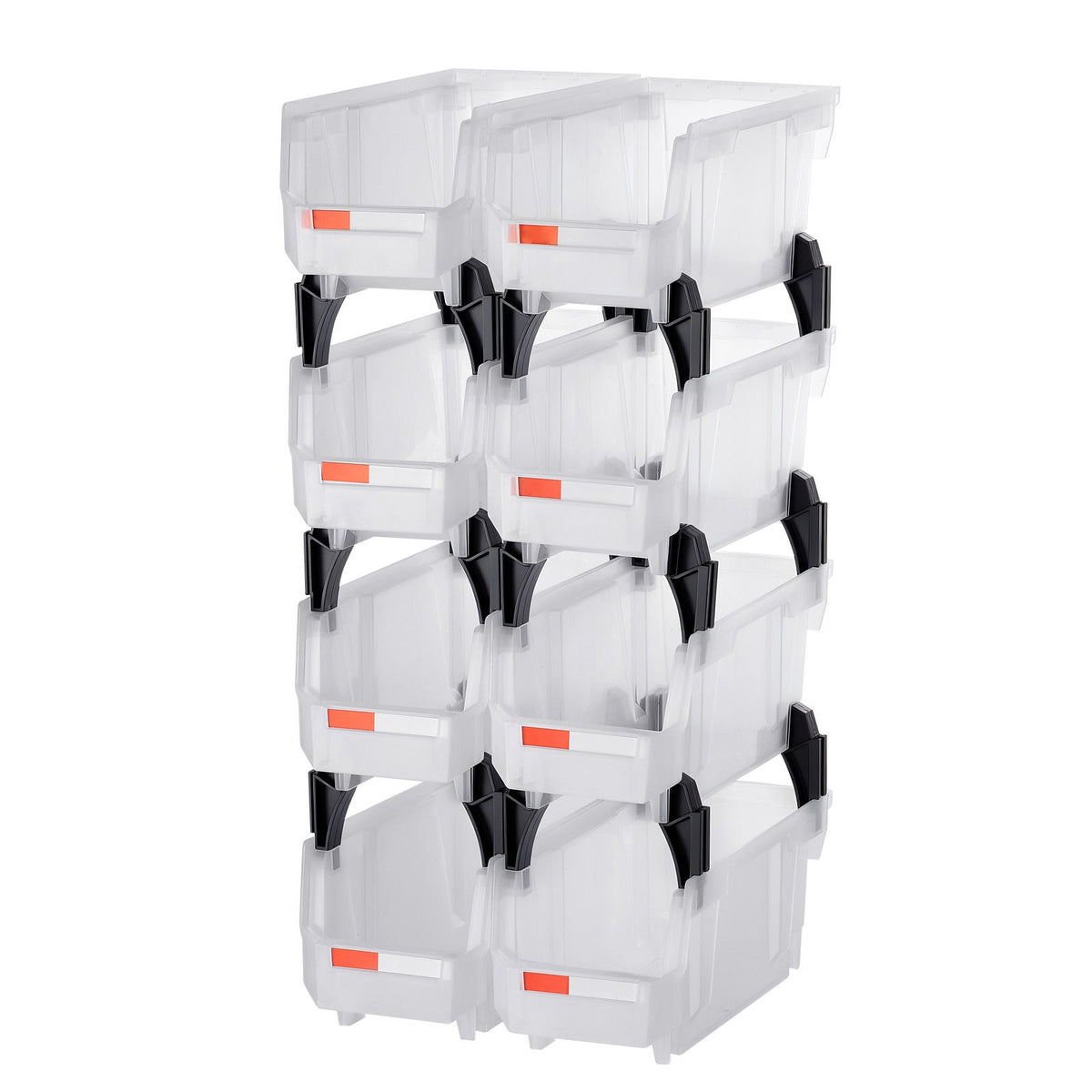 8 Pack Stackable Plastic Storage Bins 27.6x14x13cm Clear Organiser Boxes