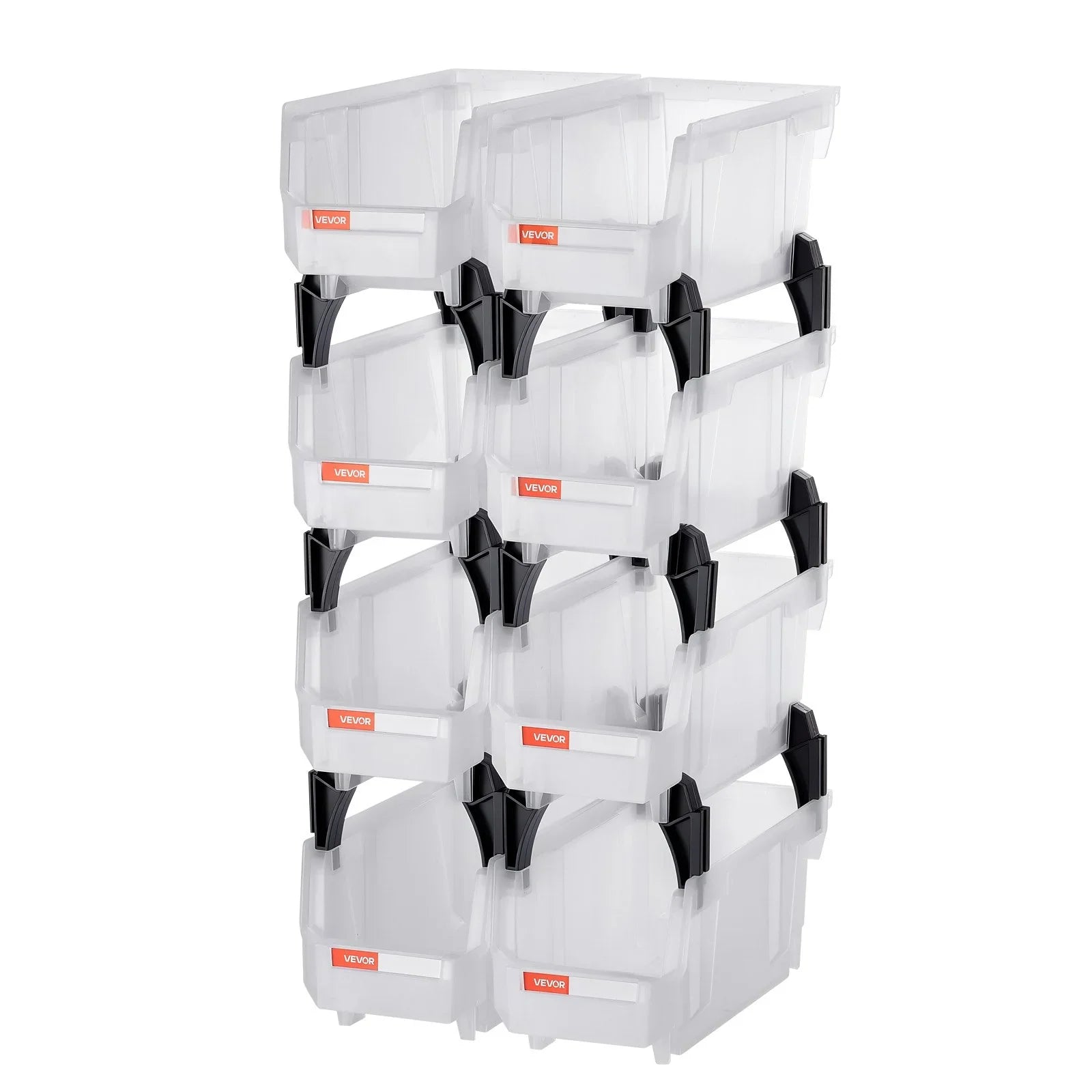 Plastic Stackable Storage Bins, 27.6 x 14 x 13 cm (8 Pack), Plastic Containers for Organizing & Storage Bins for Closet, Garage, Small Parts, Office Supplies, Other Accessories, Transparent