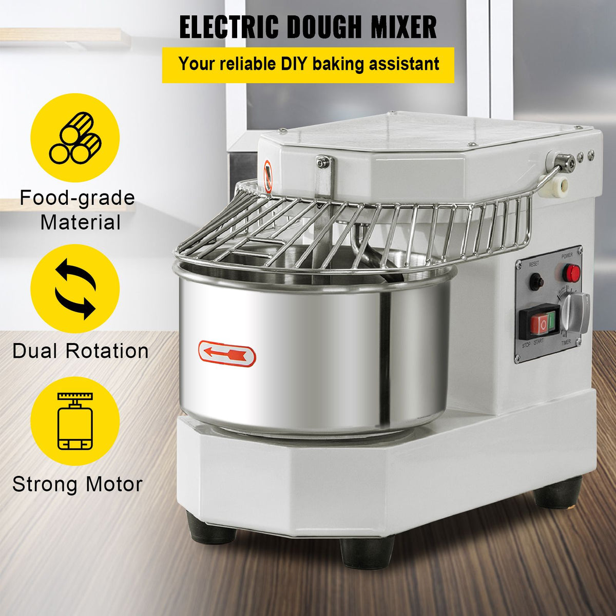 Commercial Dough Food Mixer, 8L Large Capacity Stainless Steel Mixer with Bowel, Hook, Shield, Reset Button, 450W Tilt-Head Kitchen Dough Mixers for Cake, Cream, Egg Fluid, Fillings