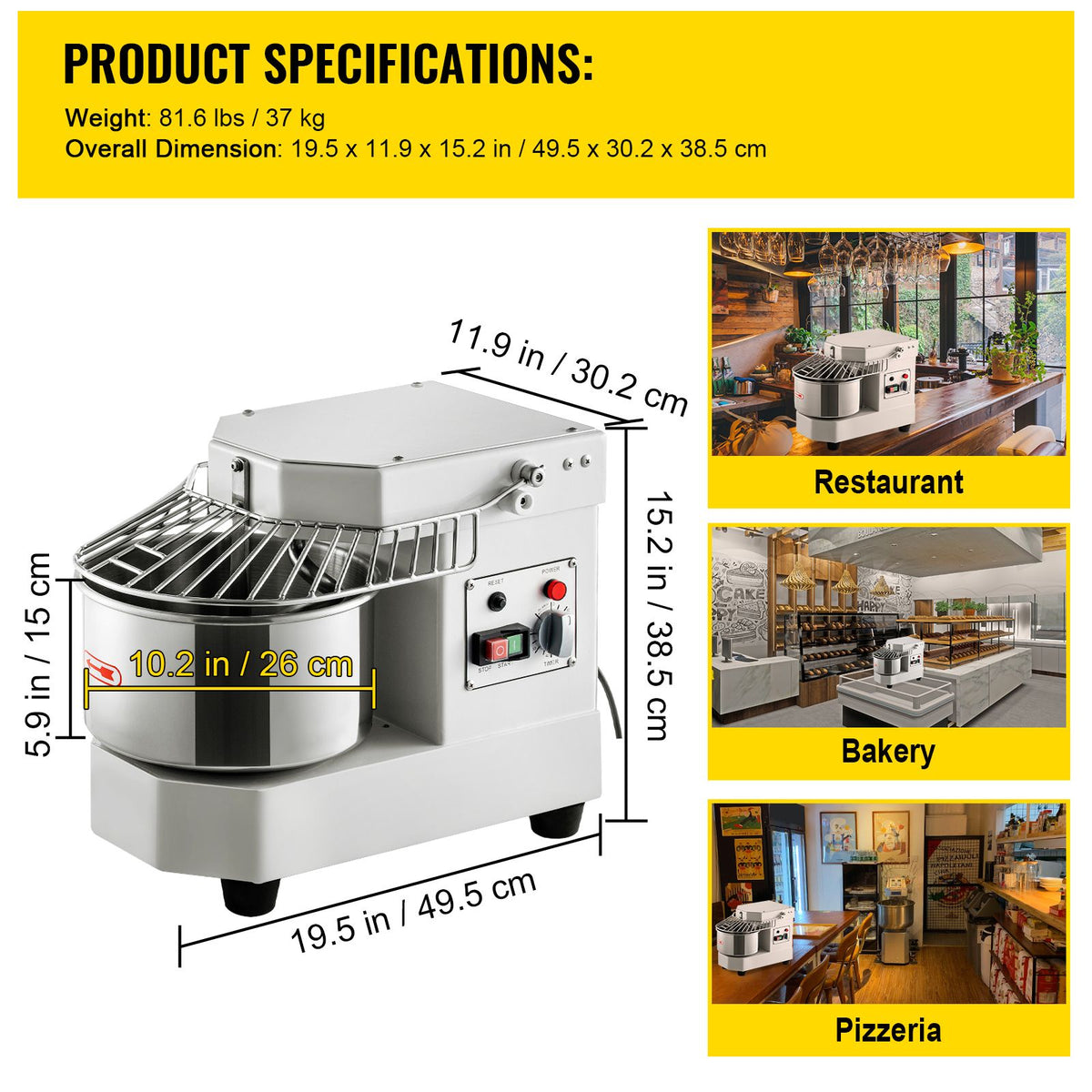 Commercial Dough Food Mixer, 8L Large Capacity Stainless Steel Mixer with Bowel, Hook, Shield, Reset Button, 450W Tilt-Head Kitchen Dough Mixers for Cake, Cream, Egg Fluid, Fillings