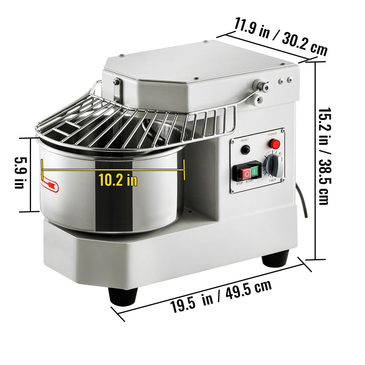 Commercial Dough Food Mixer, 8L Large Capacity Stainless Steel Mixer with Bowel, Hook, Shield, Reset Button, 450W Tilt-Head Kitchen Dough Mixers for Cake, Cream, Egg Fluid, Fillings