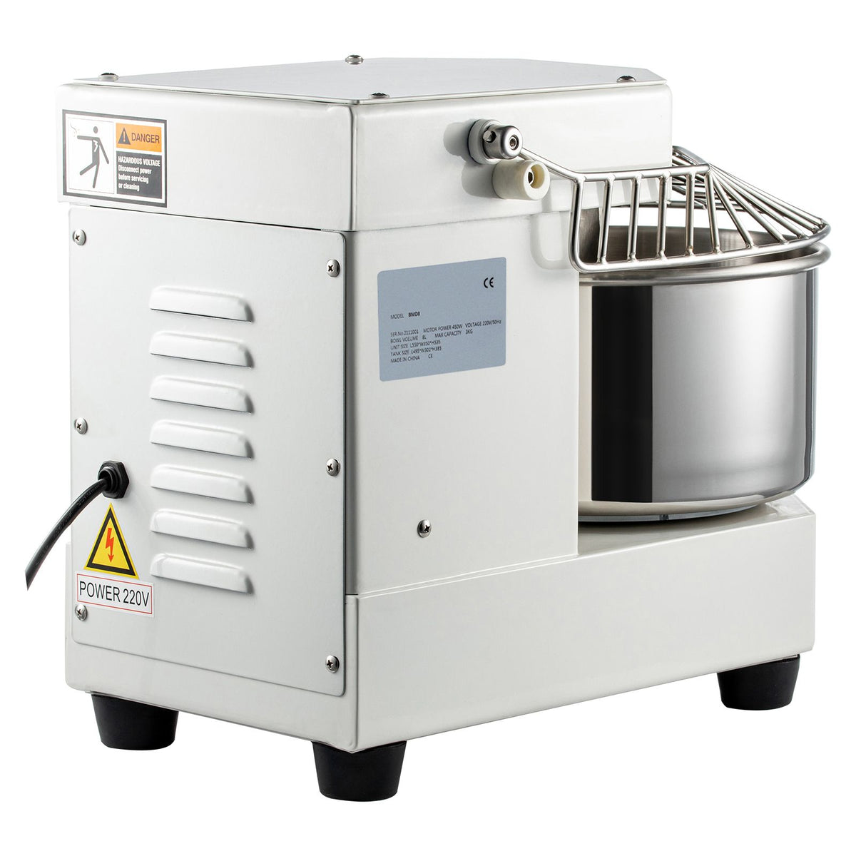 Commercial Dough Food Mixer, 8L Large Capacity Stainless Steel Mixer with Bowel, Hook, Shield, Reset Button, 450W Tilt-Head Kitchen Dough Mixers for Cake, Cream, Egg Fluid, Fillings