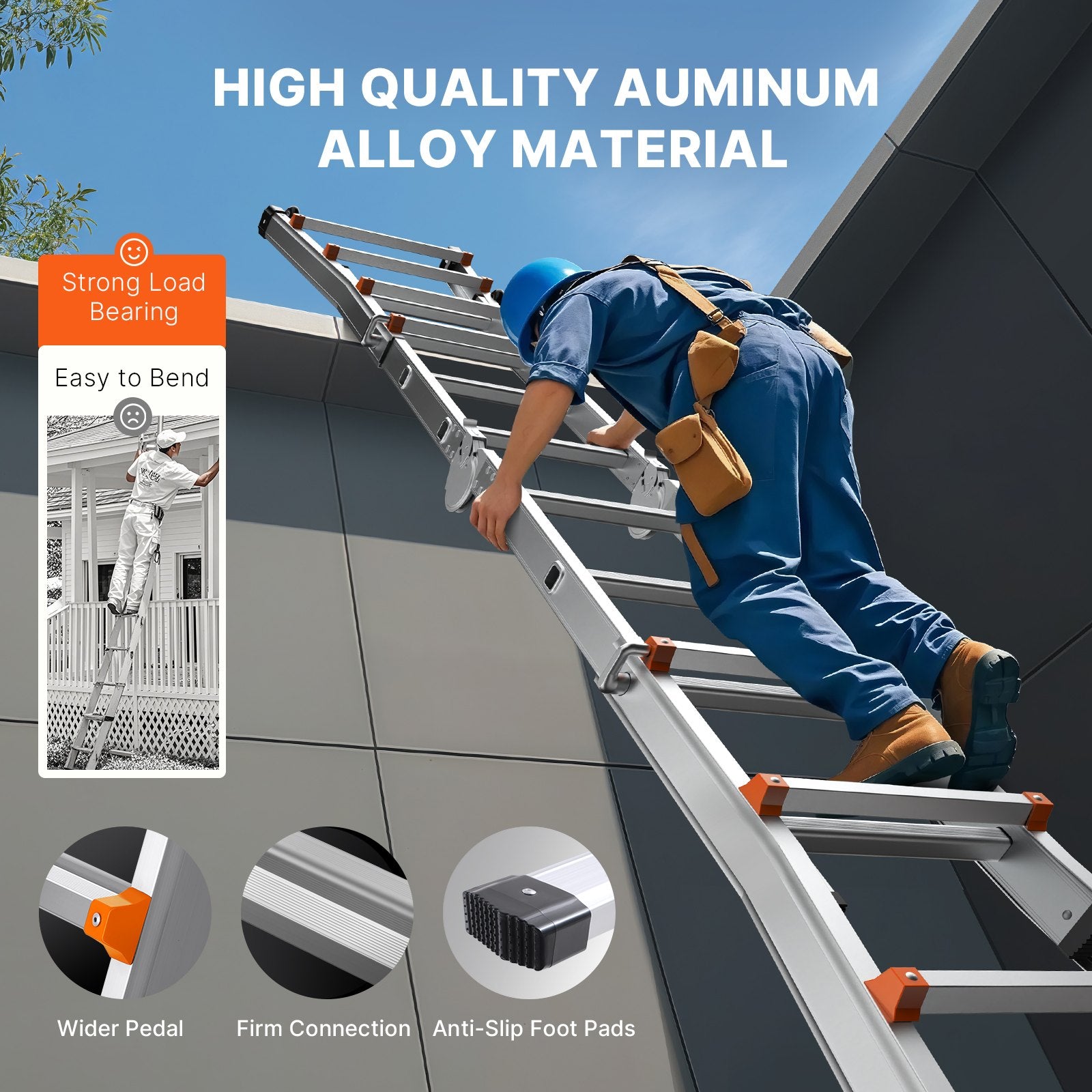 Telescoping Ladder A Frame, 13 FT Compact Aluminum Extension Ladder, Multi-Function Portable Collapsible RV Ladder, Telescopic Ladder for Homework Stairs Indoor Outdoor Roof, 330lb Load