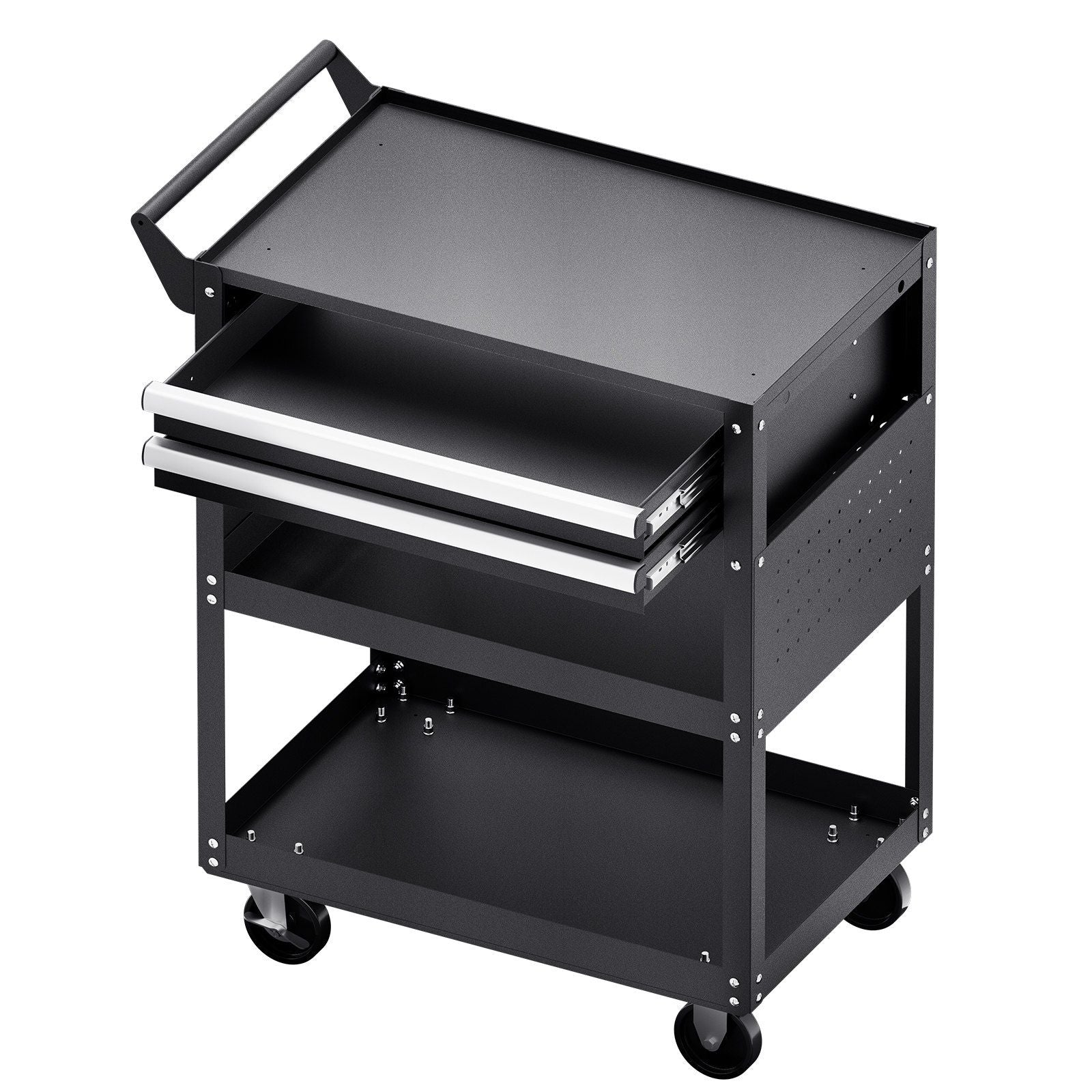 5-Tier Tool Cart with Wheels, 400 lbs Load Capacity, Rolling Work Cart with 2 Drawers & Pegboard, Mechanic Tool Storage Organizer with Locking System for Garage, Warehouse and Repair Shop, Black