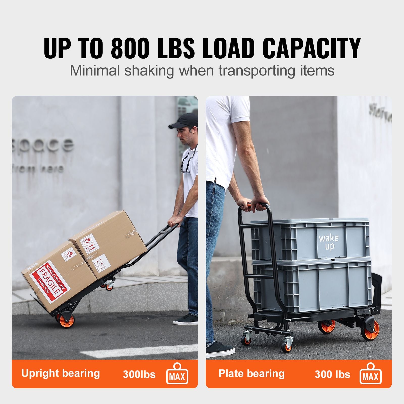 Aluminum Hand Truck, 2 in 1, 136 kg Max Load Capacity, Heavy Duty Industrial Convertible Folding Hand Truck and Dolly, Utility Cart Converts from Hand Truck to Platform Cart with Rubber Wheels