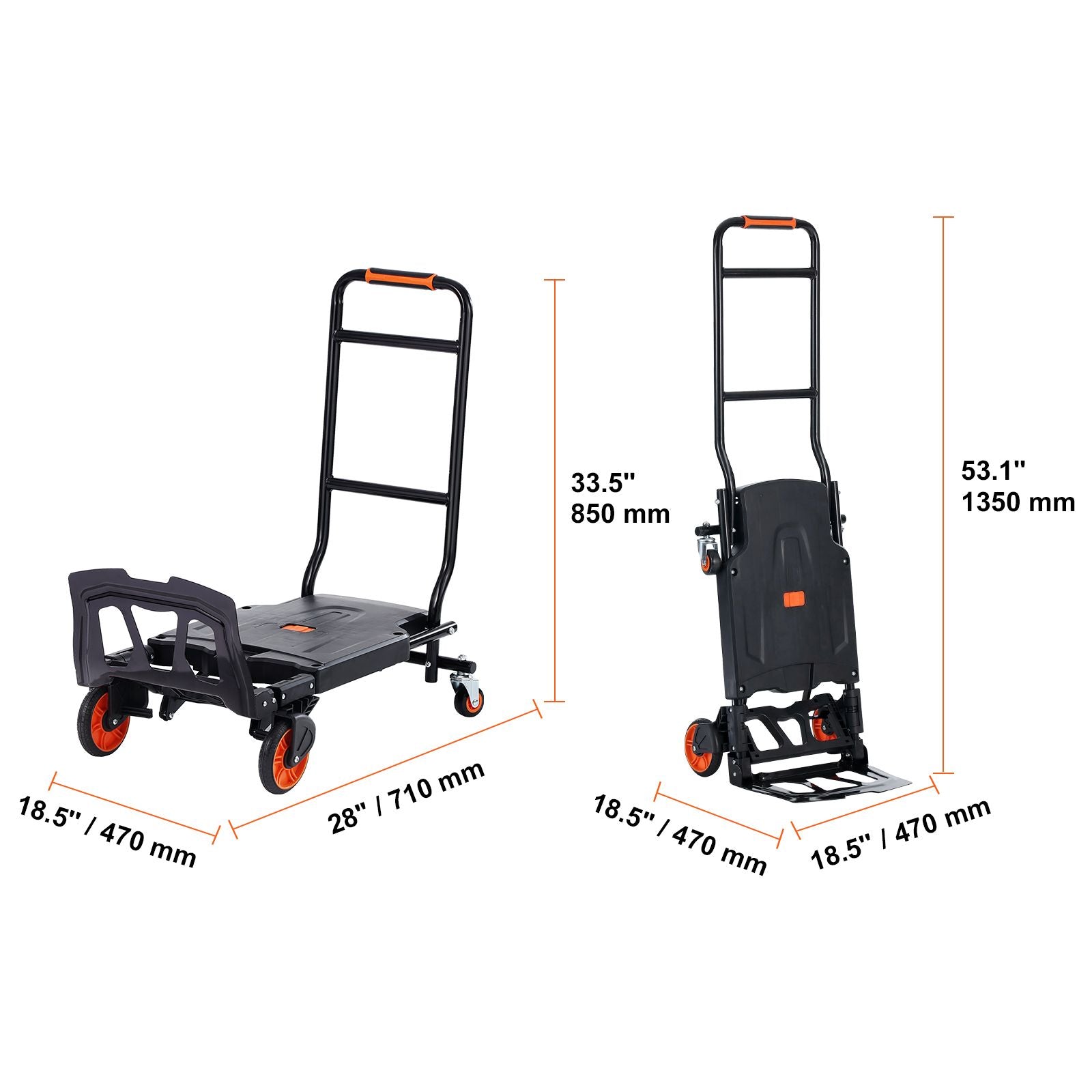 Aluminum Hand Truck, 2 in 1, 136 kg Max Load Capacity, Heavy Duty Industrial Convertible Folding Hand Truck and Dolly, Utility Cart Converts from Hand Truck to Platform Cart with Rubber Wheels