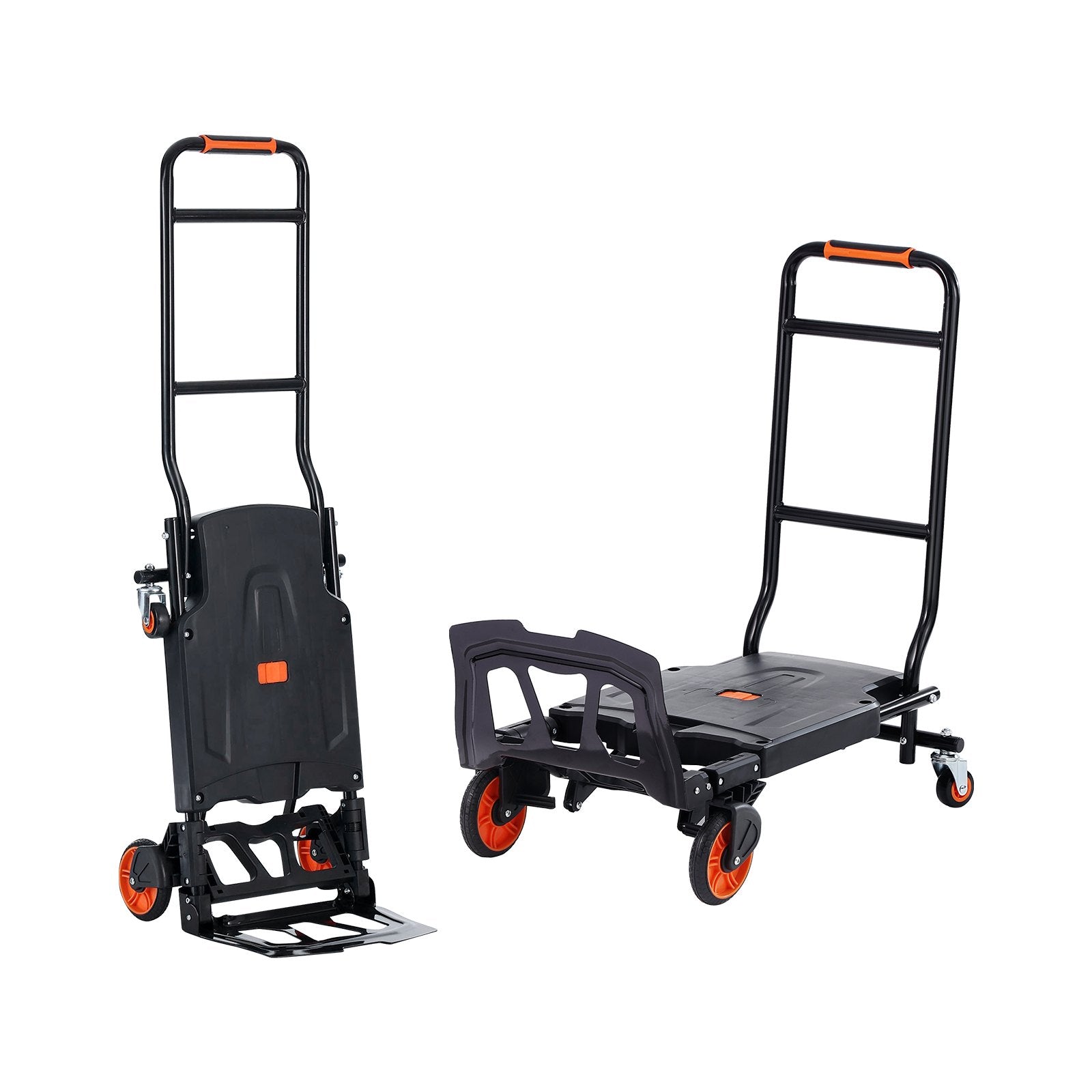 Aluminum Hand Truck, 2 in 1, 136 kg Max Load Capacity, Heavy Duty Industrial Convertible Folding Hand Truck and Dolly, Utility Cart Converts from Hand Truck to Platform Cart with Rubber Wheels