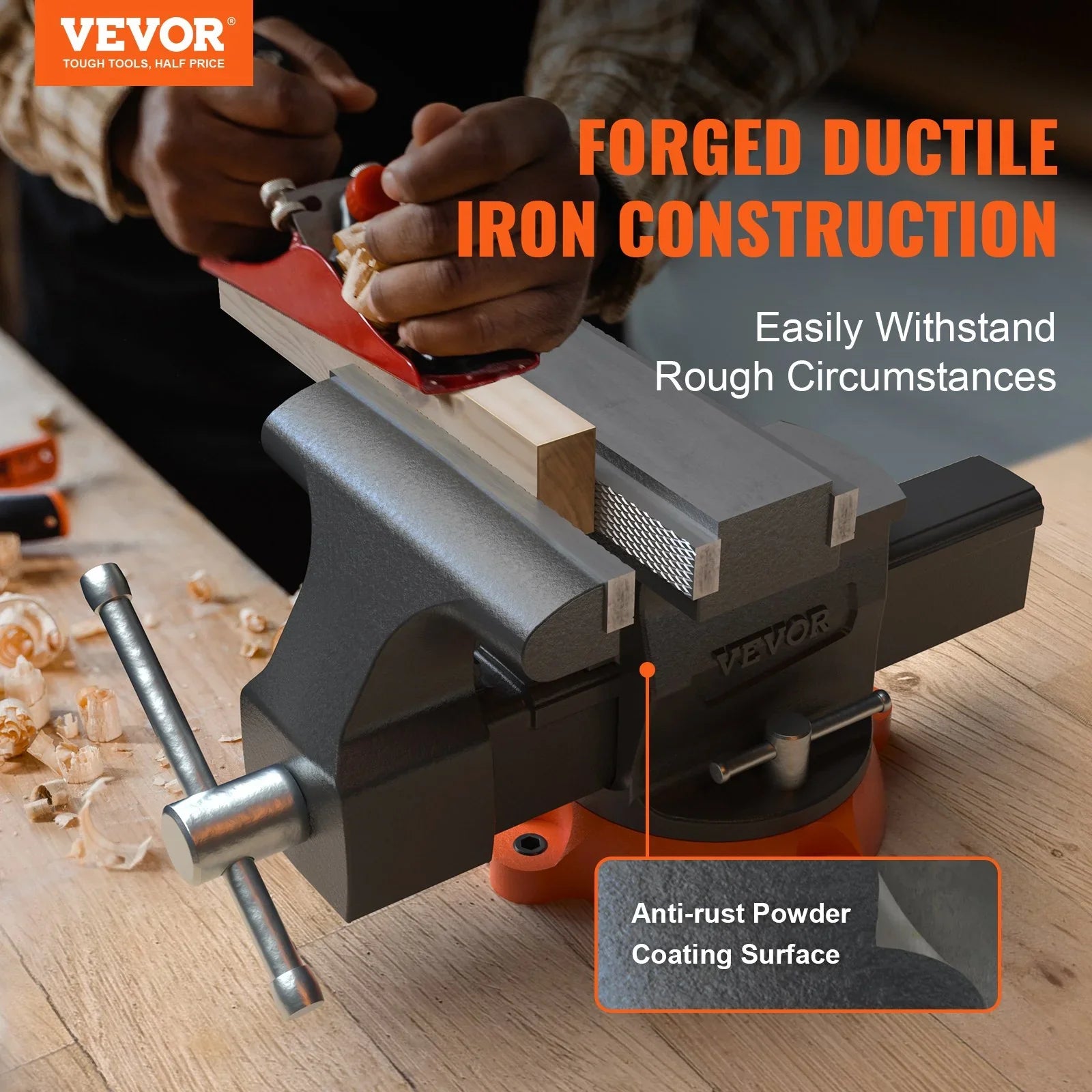 16.7cm Bench Vise Anvil Swivel Locking Base Heavy Duty Ductile Iron Vice