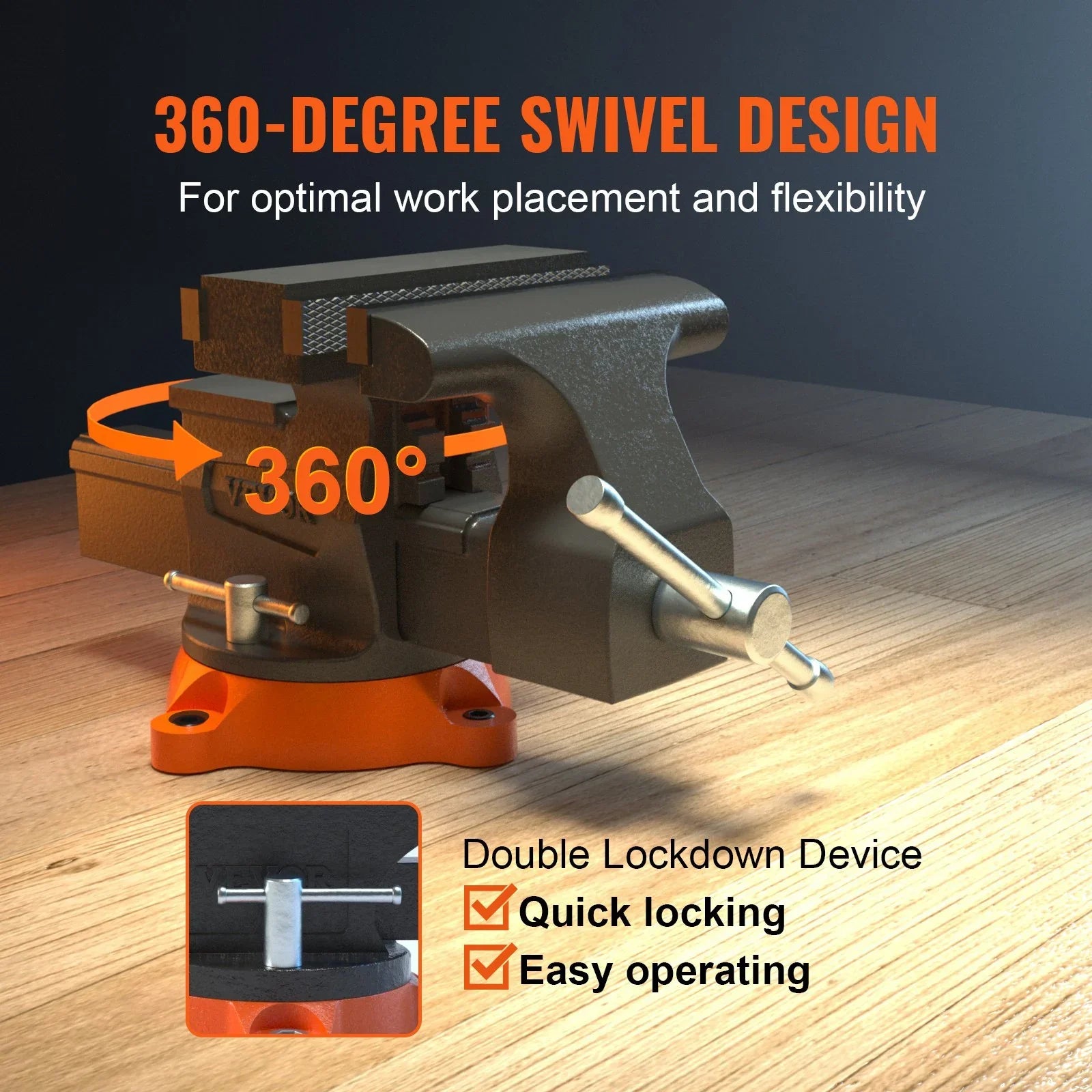 16.7cm Bench Vise Anvil Swivel Locking Base Heavy Duty Ductile Iron Vice