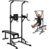 Power Tower with Bench, 10-Level Height Adjustable Pull Up Bar Stand Dip Station & Detachable Bench, Multi-Function Home Gym Strength Training Fitness Equipment with Backrest, Elbow Pads, 440LBS