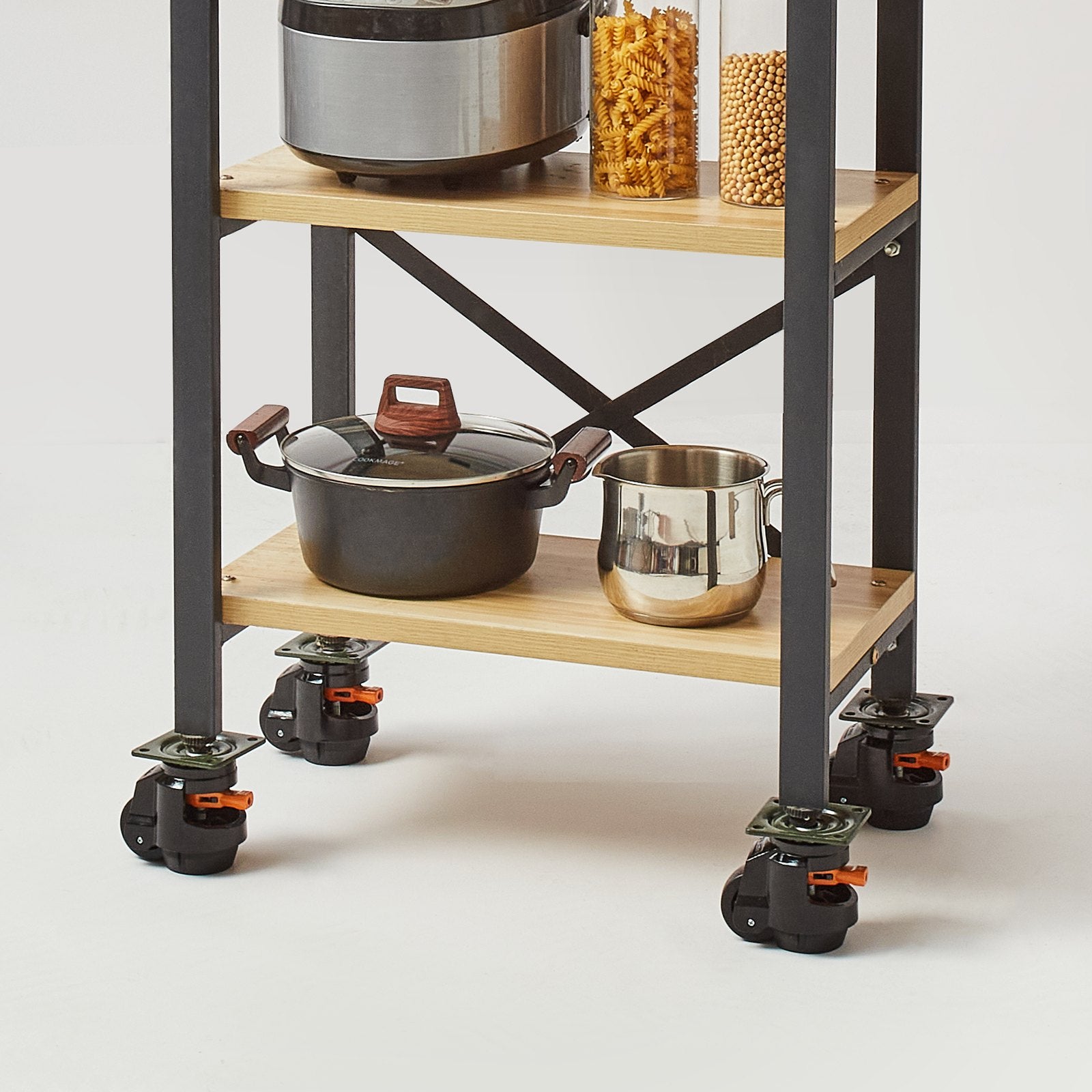 Leveling Casters, Set of 4, 1000 kg Total Load Capacity, 63.5 mm, Heavy Duty with Upgraded Handle Design, 360 Degree Swivel Caster Wheels, Adjustable Casters with Feet for Workbench, Machine