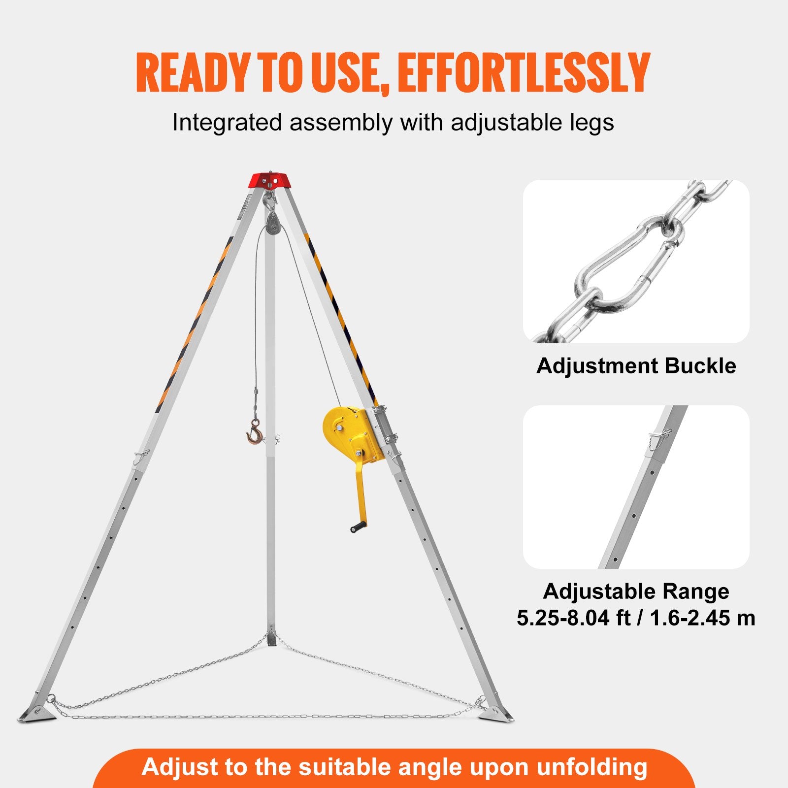 Confined Space Tripod Kit, 2600 lbs Winch, Confined Space Tripod 8' Legs and 98' Cable, Confined Space Rescue Tripod 32.8' Fall Protection, Harness, Storage Bag for Traditional Confined Spaces