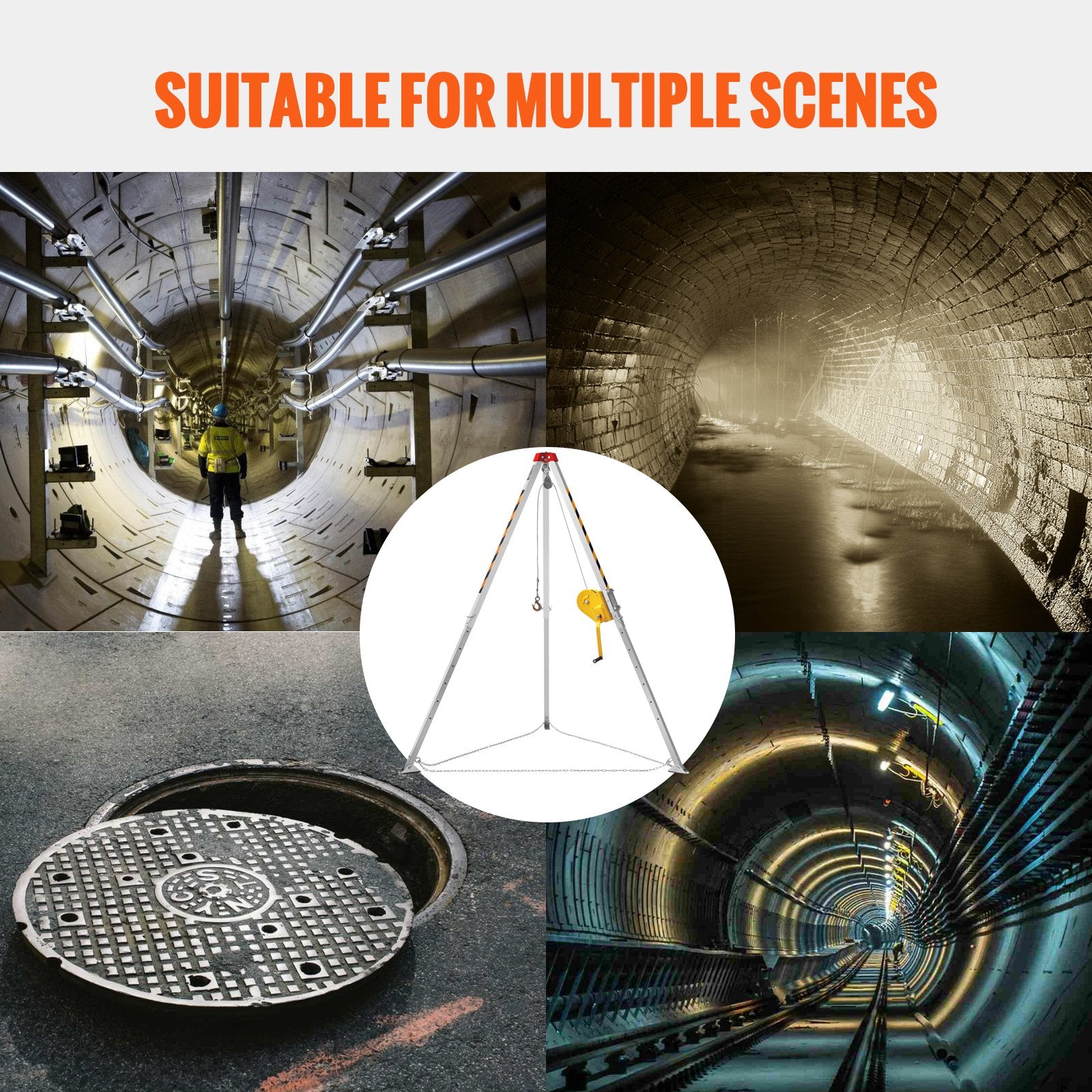 Confined Space Tripod Kit, 2600 lbs Winch, Confined Space Tripod 8' Legs and 98' Cable, Confined Space Rescue Tripod 32.8' Fall Protection, Harness, Storage Bag for Traditional Confined Spaces