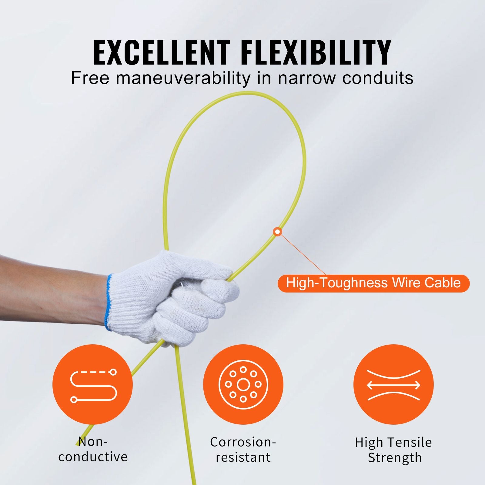 100ft Fiberglass Fish Tape Wire Puller Non-Conductive Cable Tool