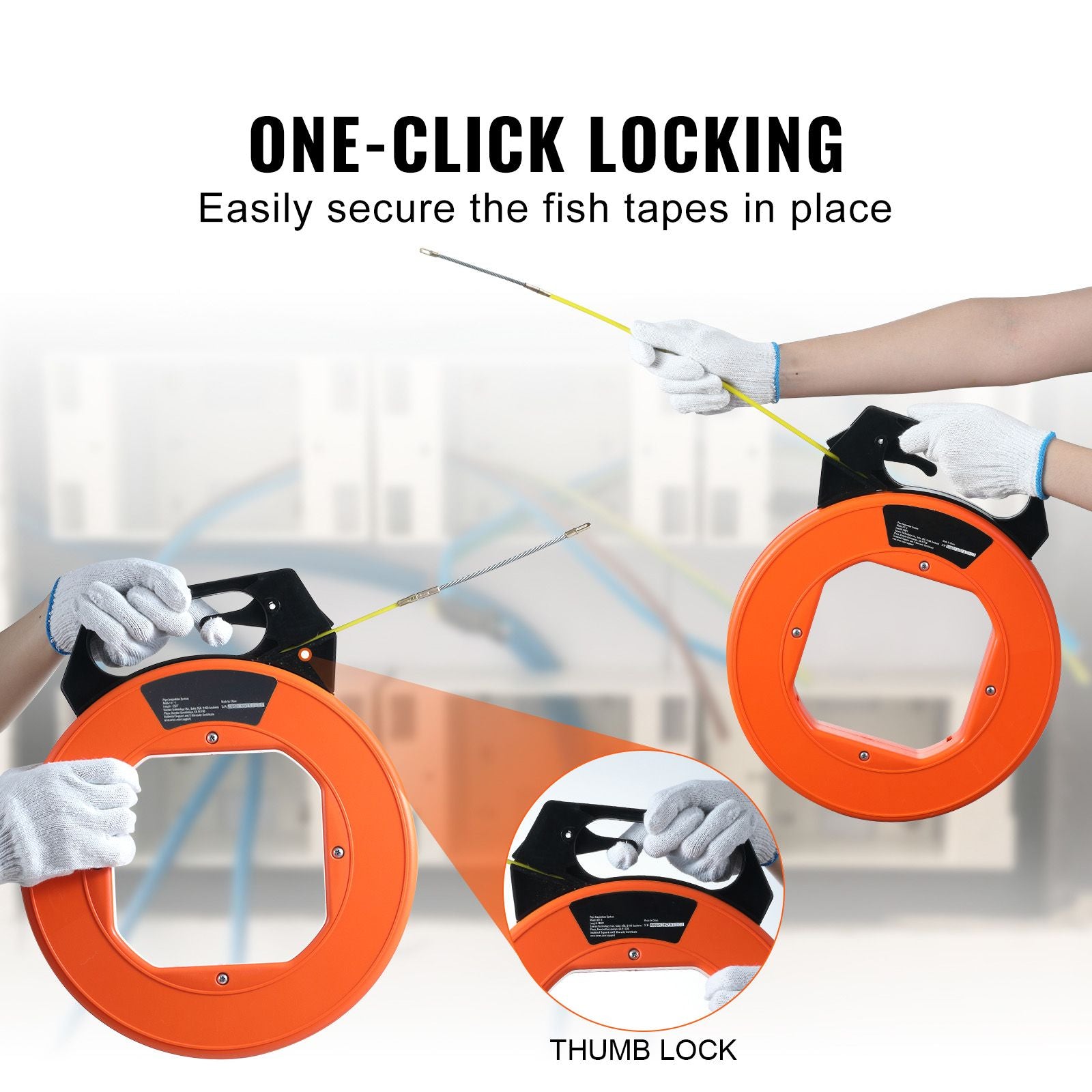 100ft Fiberglass Fish Tape Wire Puller Non-Conductive Cable Tool