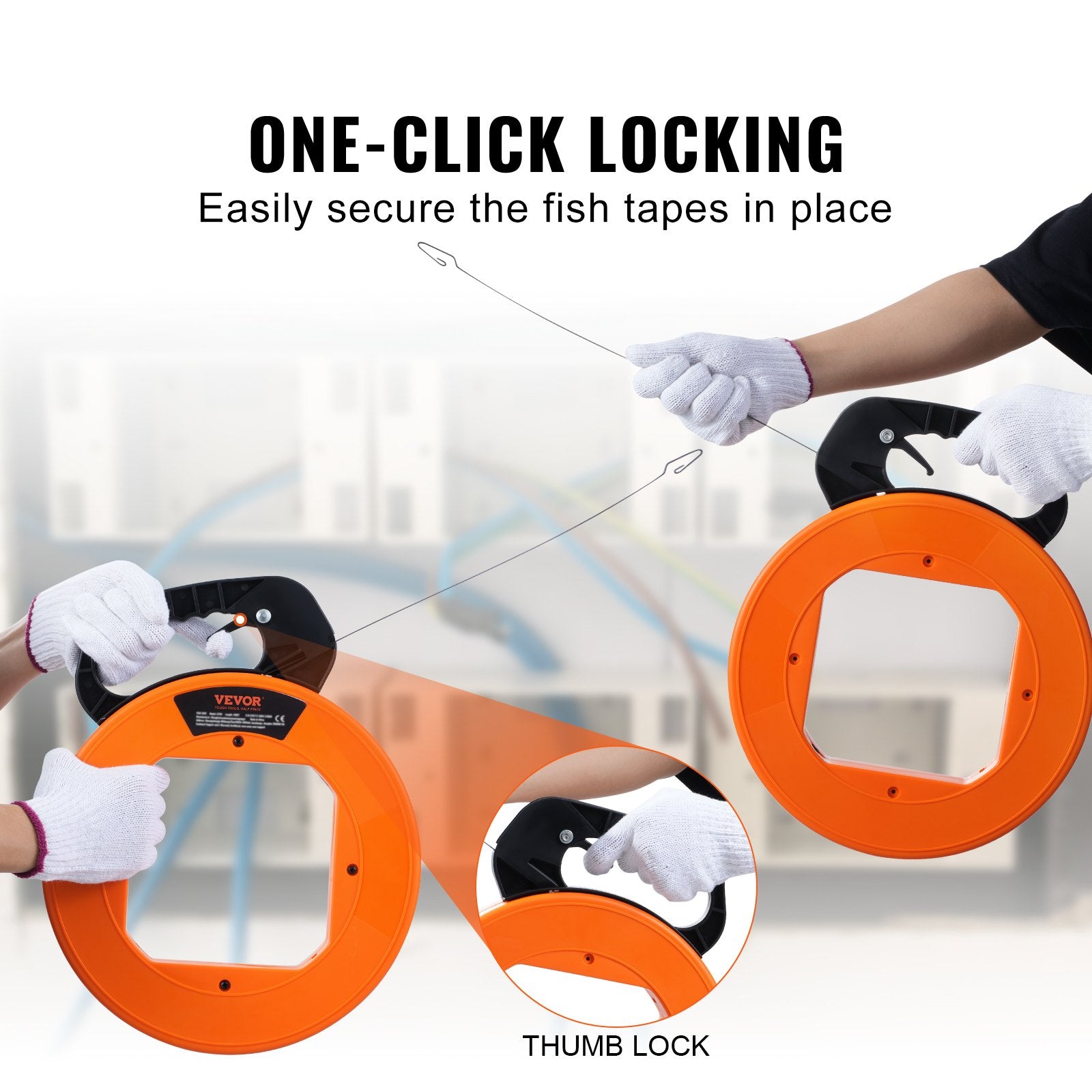 Fish Tape, 36.58 m, 3 mm, Steel Wire Puller with Optimized Housing and Handle, Easy-to-Use Cable Puller Tool, Flexible Wire Fishing Tools for Walls and Electrical Conduit, Non-Conductive