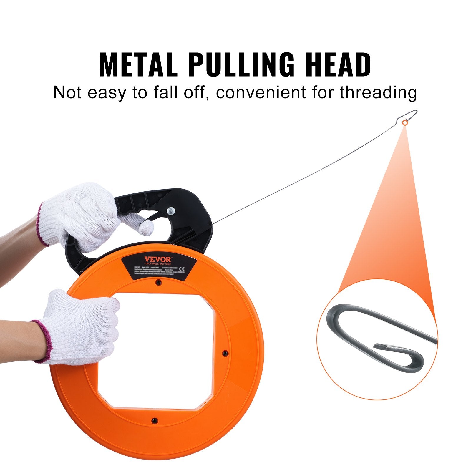 Fish Tape, 36.58 m, 3 mm, Steel Wire Puller with Optimized Housing and Handle, Easy-to-Use Cable Puller Tool, Flexible Wire Fishing Tools for Walls and Electrical Conduit, Non-Conductive