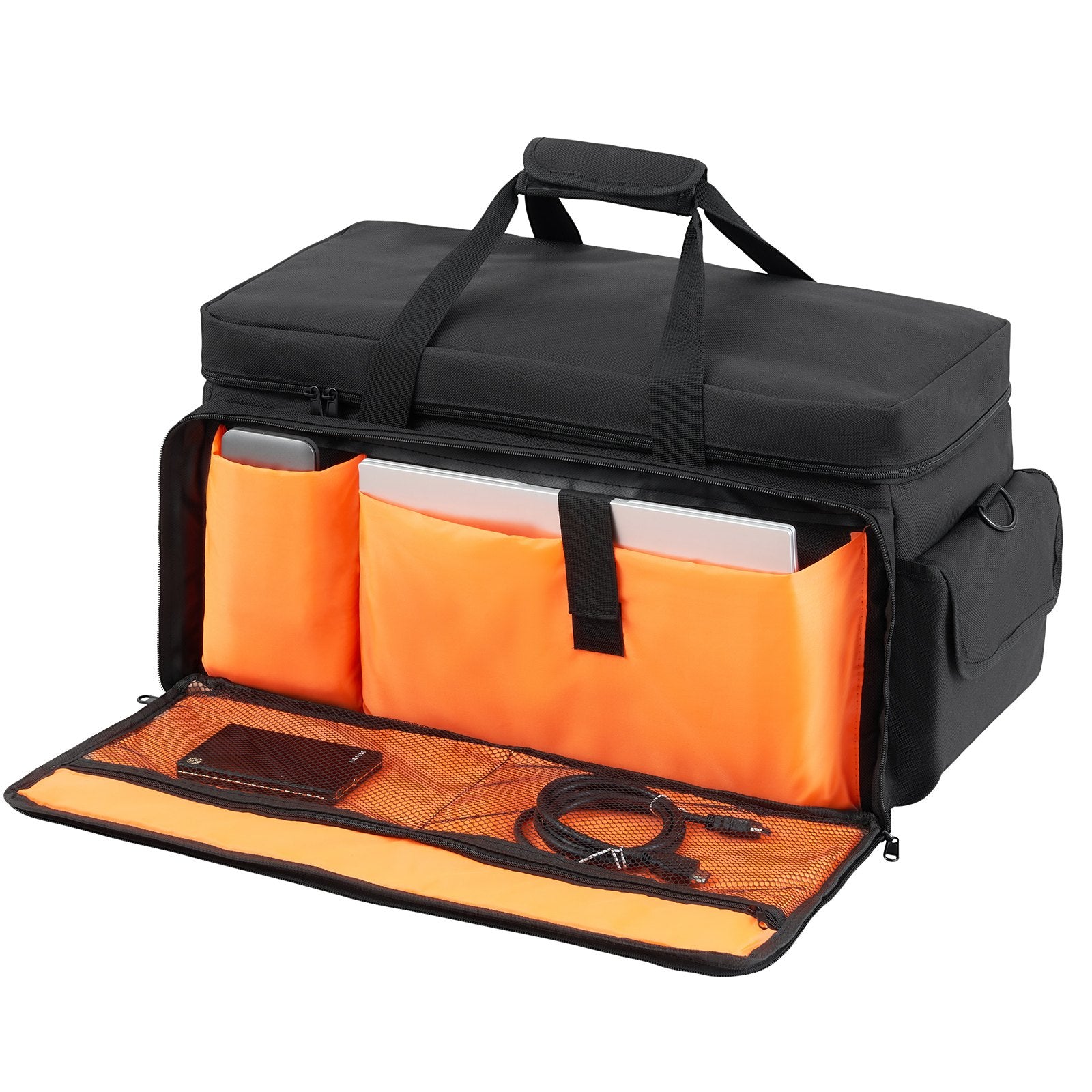 VEVOR DJ Cable File Bag, 1200D Oxford Fabric, DJ Gig Bag with 9 Detachable Divider 4.92 ft Padded Shoulder Strap Plastic Bottom Pad, 600 x 300 x 325 mm DJ Wire Bag for DJ Gear Musical Accessories