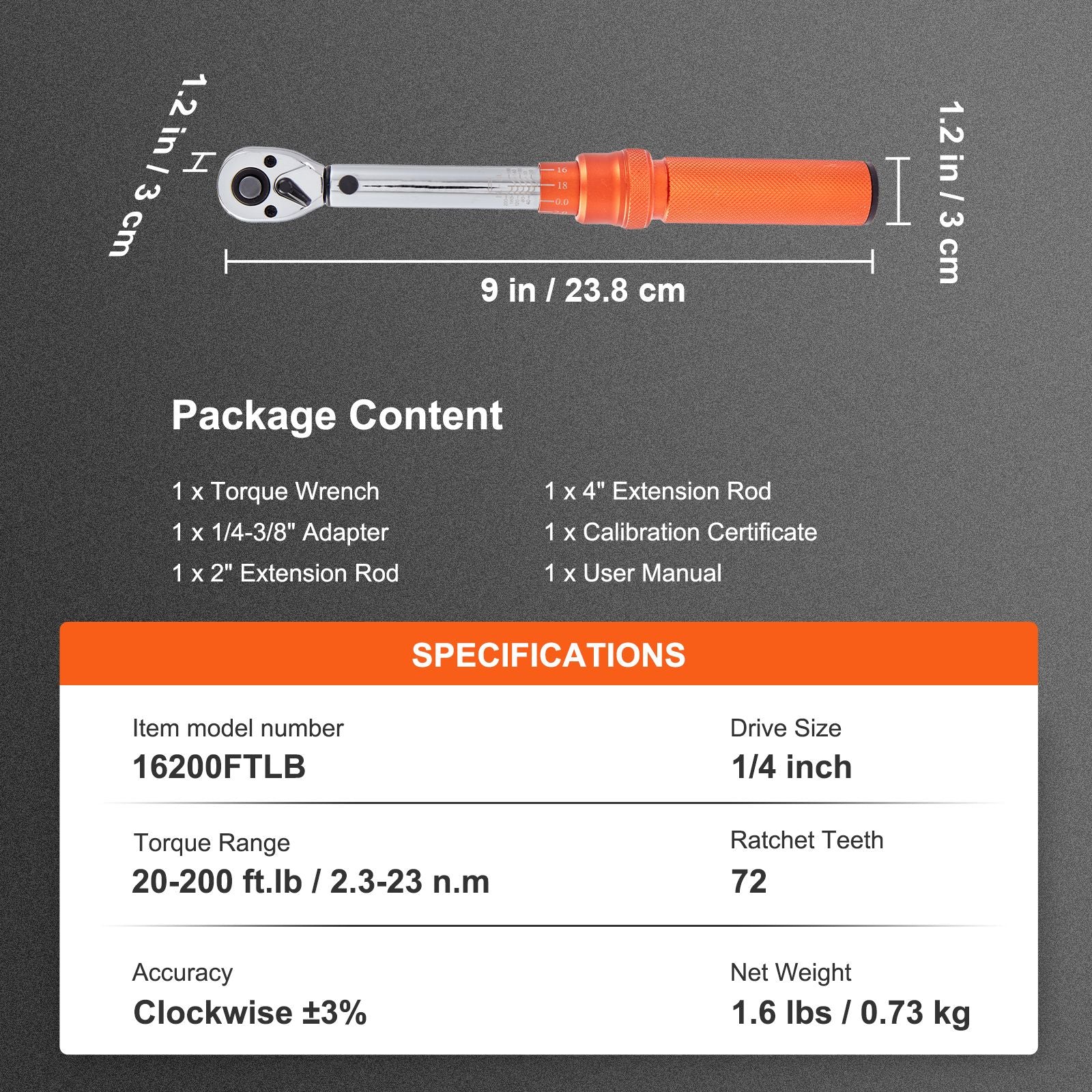 Torque Wrench Adjustable Torque Wrench 1/4