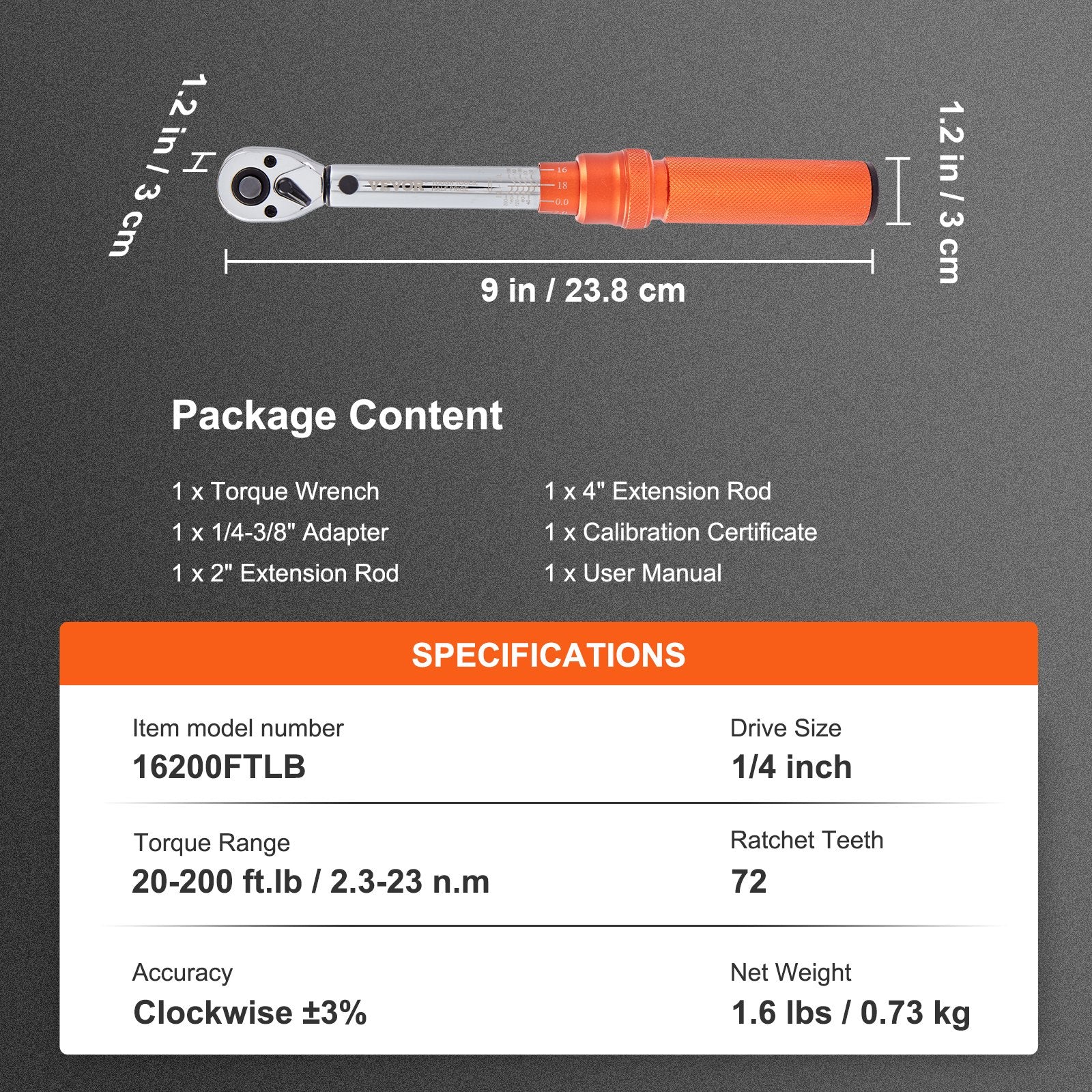 Torque Wrench Adjustable Torque Wrench 1/4