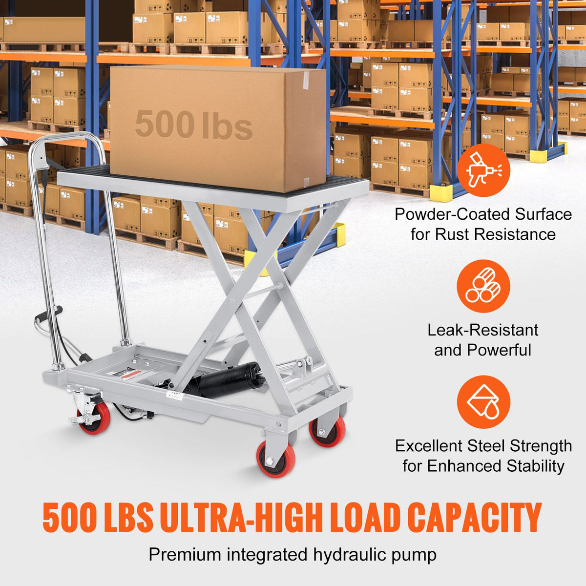 Hydraulic Lift Table Cart, 500lbs Capacity 28.5