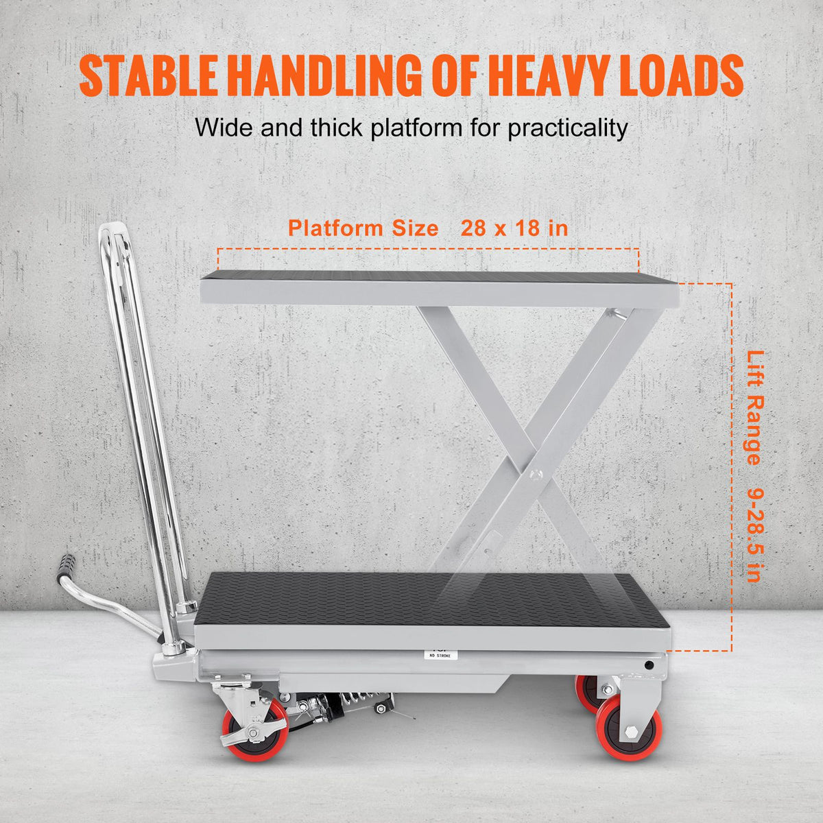 Hydraulic Lift Table Cart, 500lbs Capacity 28.5