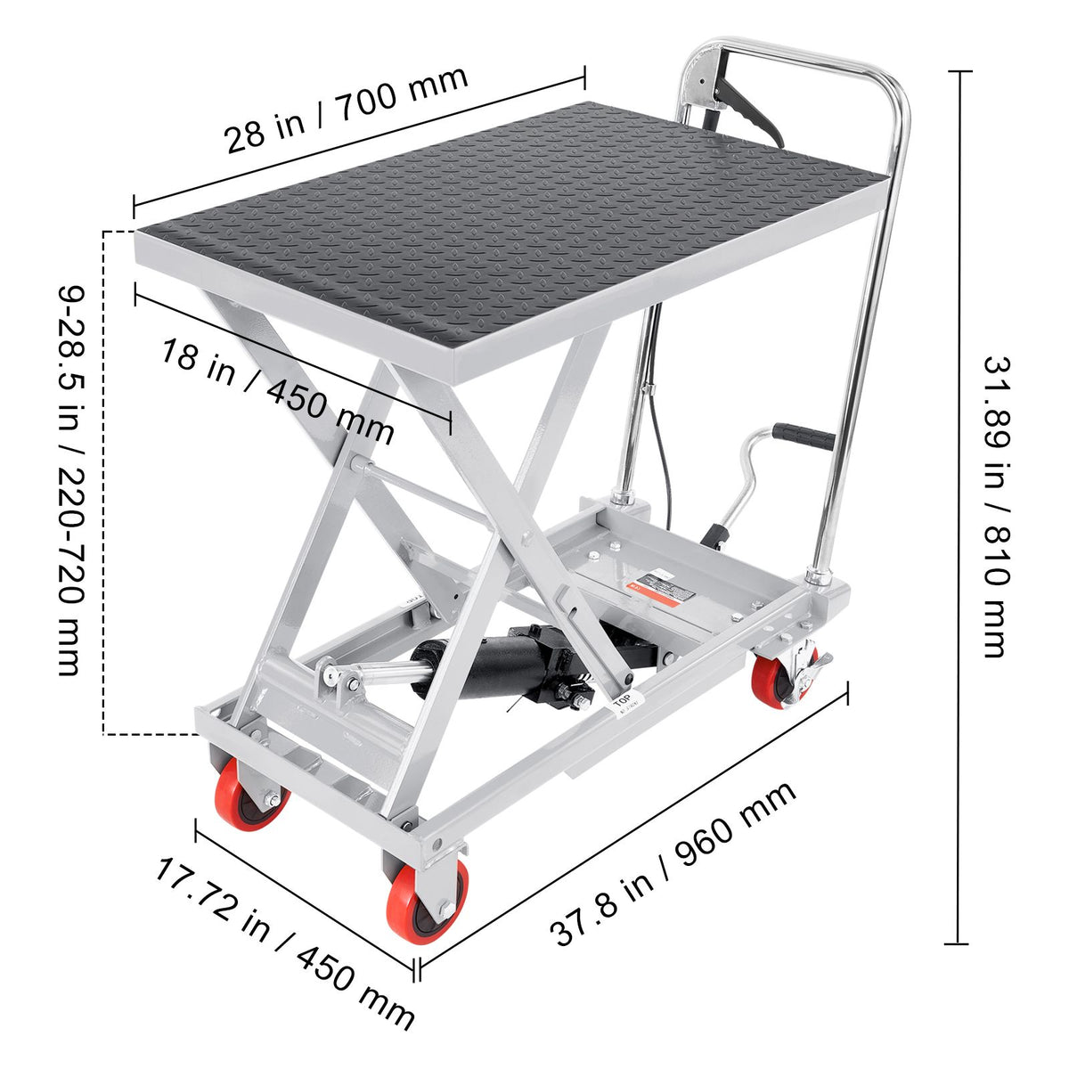 Hydraulic Lift Table Cart, 500lbs Capacity 28.5