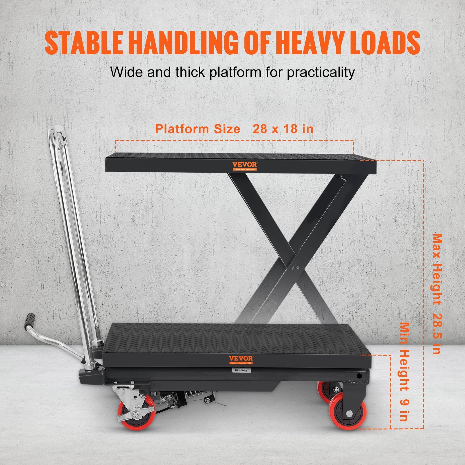 Hydraulic Lift Table Cart, 330lbs Capacity 28.5