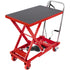 Hydraulic Lift Table Cart, 330lbs Capacity 28.5" Lifting Height, Manual Single Scissor Lift Table with 4 Wheels and Non-slip Pad, Hydraulic Scissor Cart for Material Handling, Red