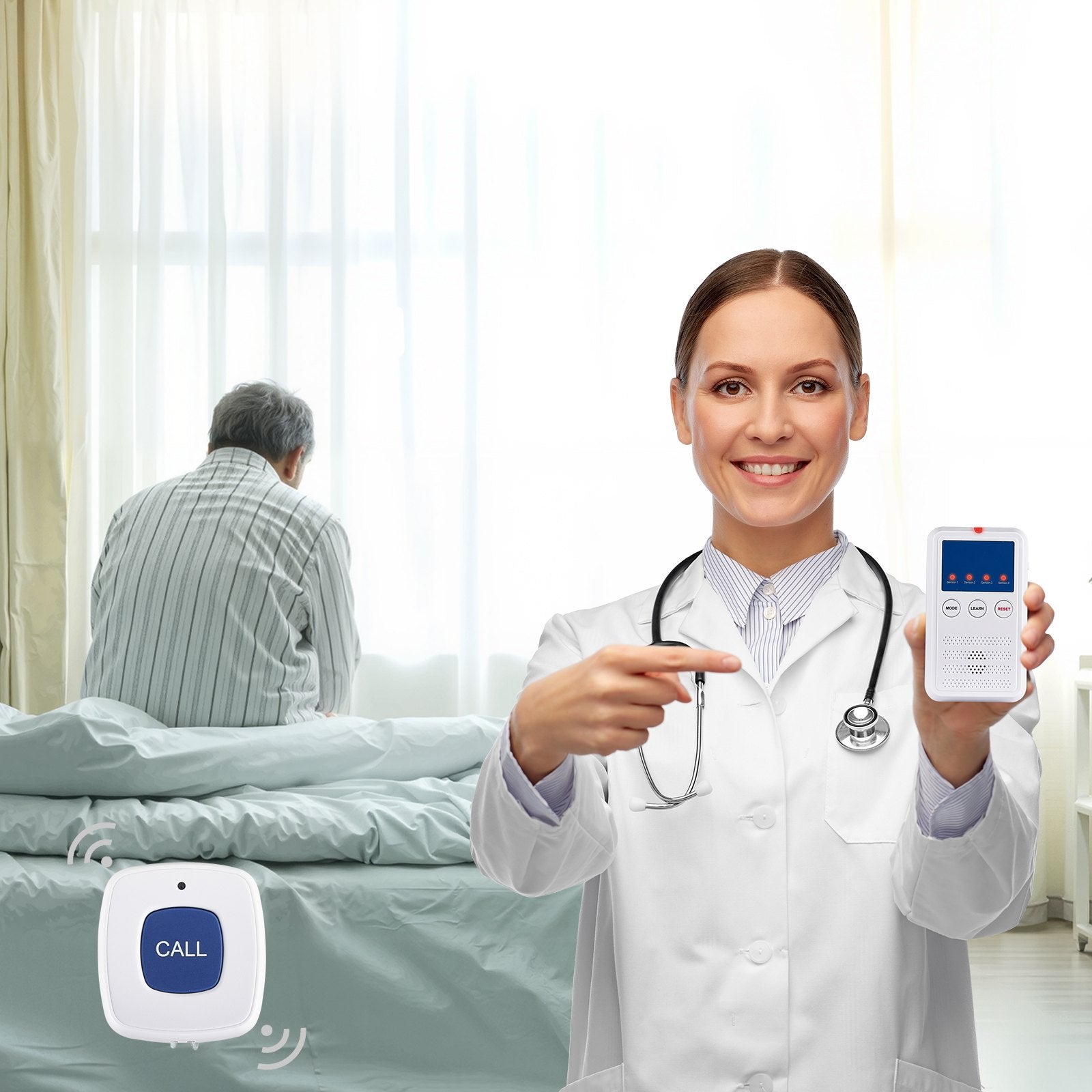 Early Alert Bed Alarm System Wireless Bed and Chair Sensor Pad with Pager