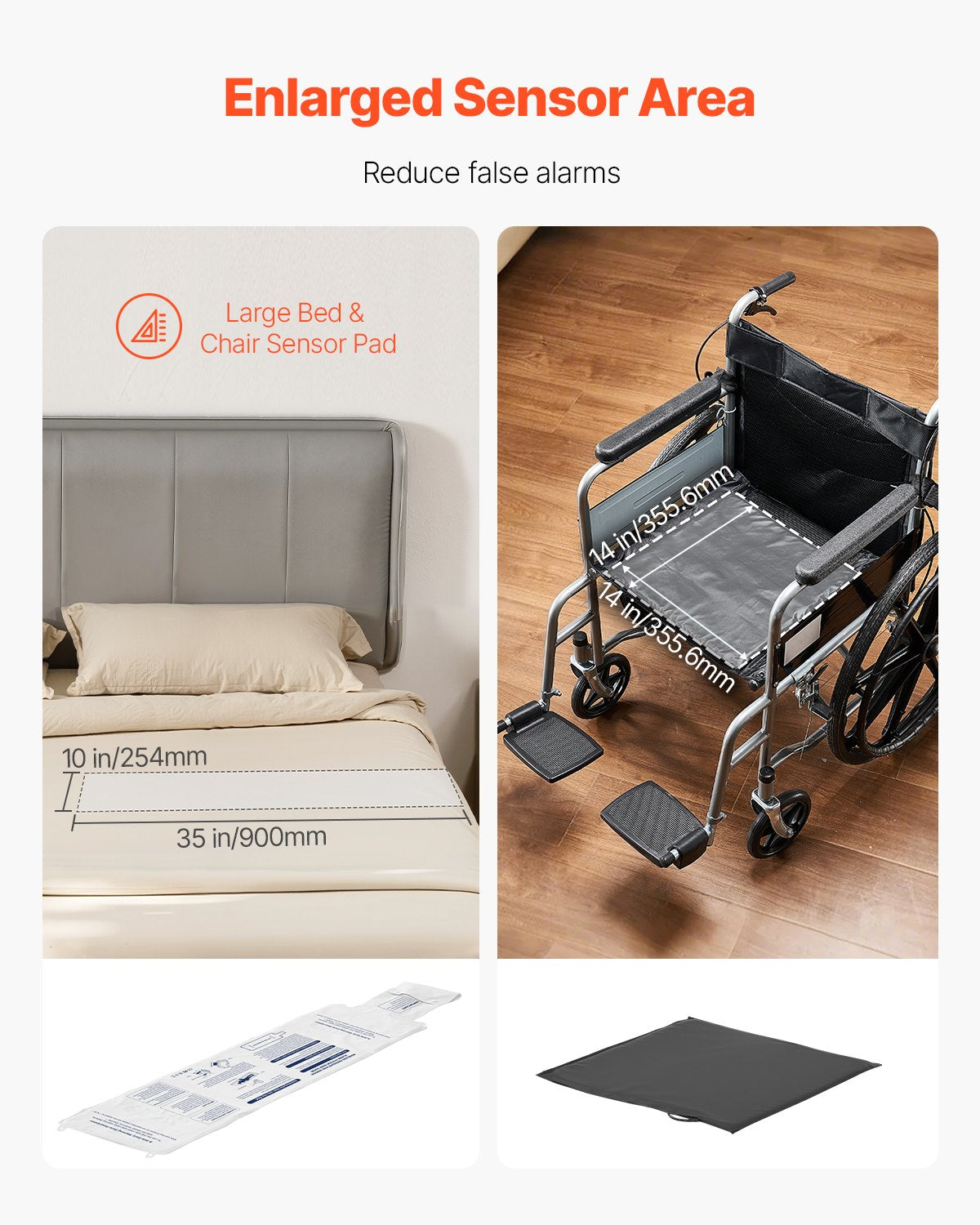 Early Alert Bed Alarm System Wireless Bed and Chair Sensor Pad with Pager