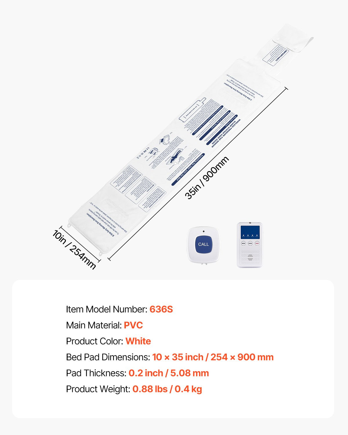 Early Alert Bed Alarm System Wireless Bed Sensor Pad & Call Button Pager