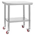Stainless Steel Table, 60 x 76 cm Food Prep Worktable with Wheels, Kitchen Prep Table with Adjustable Undershelf Workstations for Commercial Kitchen, Restaurant, Hotel and Garage, Outdoor
